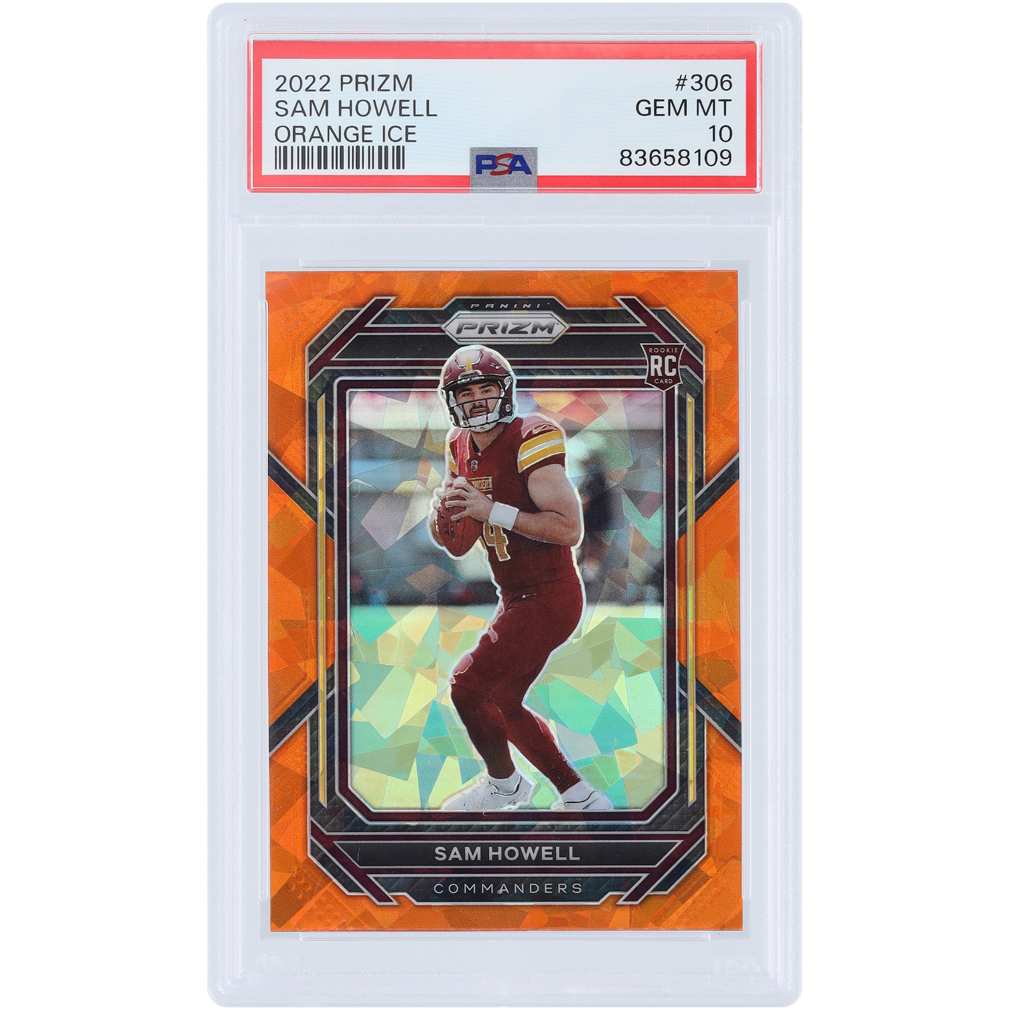 Sam Howell Washington Commanders 2022 Panini Prizm Orange Ice Prizm #306 PSA Authentifizierte 10 Rookie-Karte