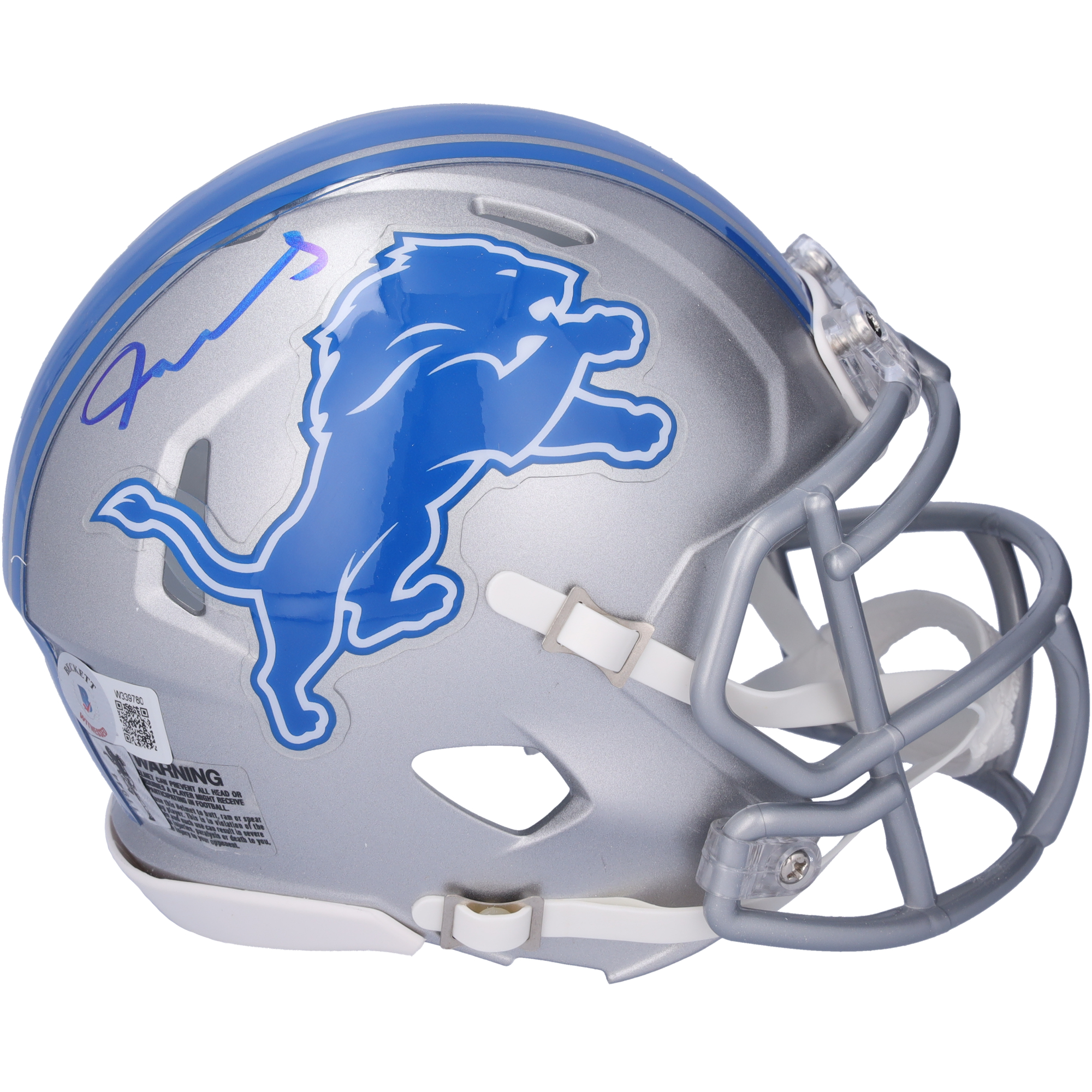Autogramm von Jameson Williams, Detroit Lions, Riddell Speed ​​Mini-Helm – mit blauer Tinte signiert