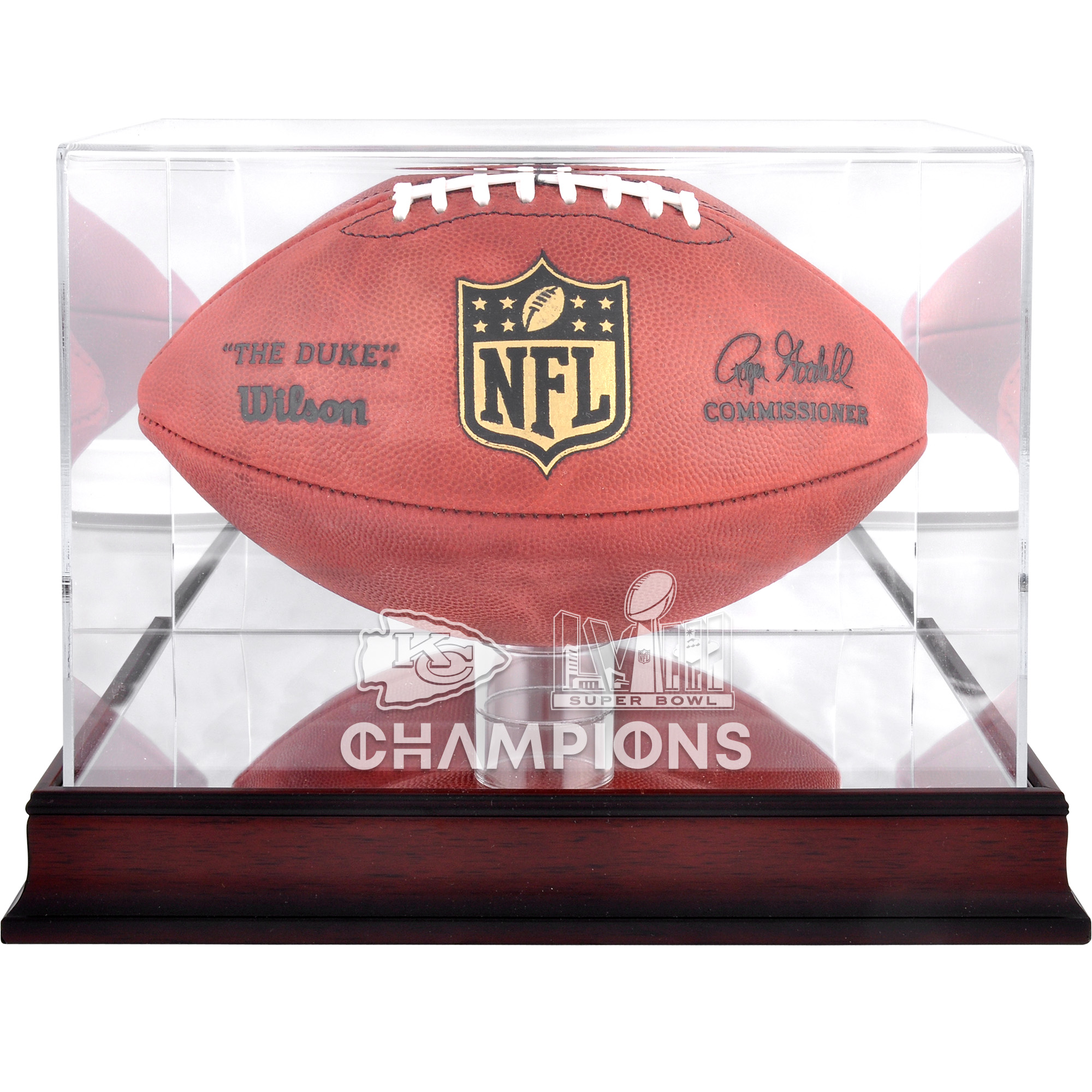 Kansas City Chiefs Super Bowl LVIII Champions Mahagoni Football Logo Vitrine