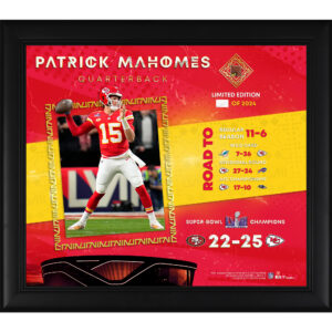 Patrick Mahomes Kansas City Chiefs Super Bowl LVIII Champions Gerahmte 15″ x 17″ Collage mit einem Stück Spiel-Football – Limitierte Auflage von 2024