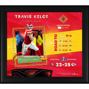 Travis Kelce Kansas City Chiefs Super Bowl LVIII Champions Gerahmte 15″ x 17″ Collage mit einem Stück Spiel-Football – Limitierte Auflage von 2024