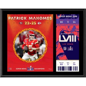 Patrick Mahomes Kansas City Chiefs Super Bowl LVIII Champions 12“ x 15“ Sublimierte Plakette mit Replik-Ticket