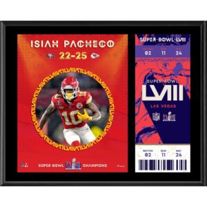 Isiah Pacheco Kansas City Chiefs Super Bowl LVIII Champions 12“ x 15“ Sublimierte Plakette mit Replik-Ticket