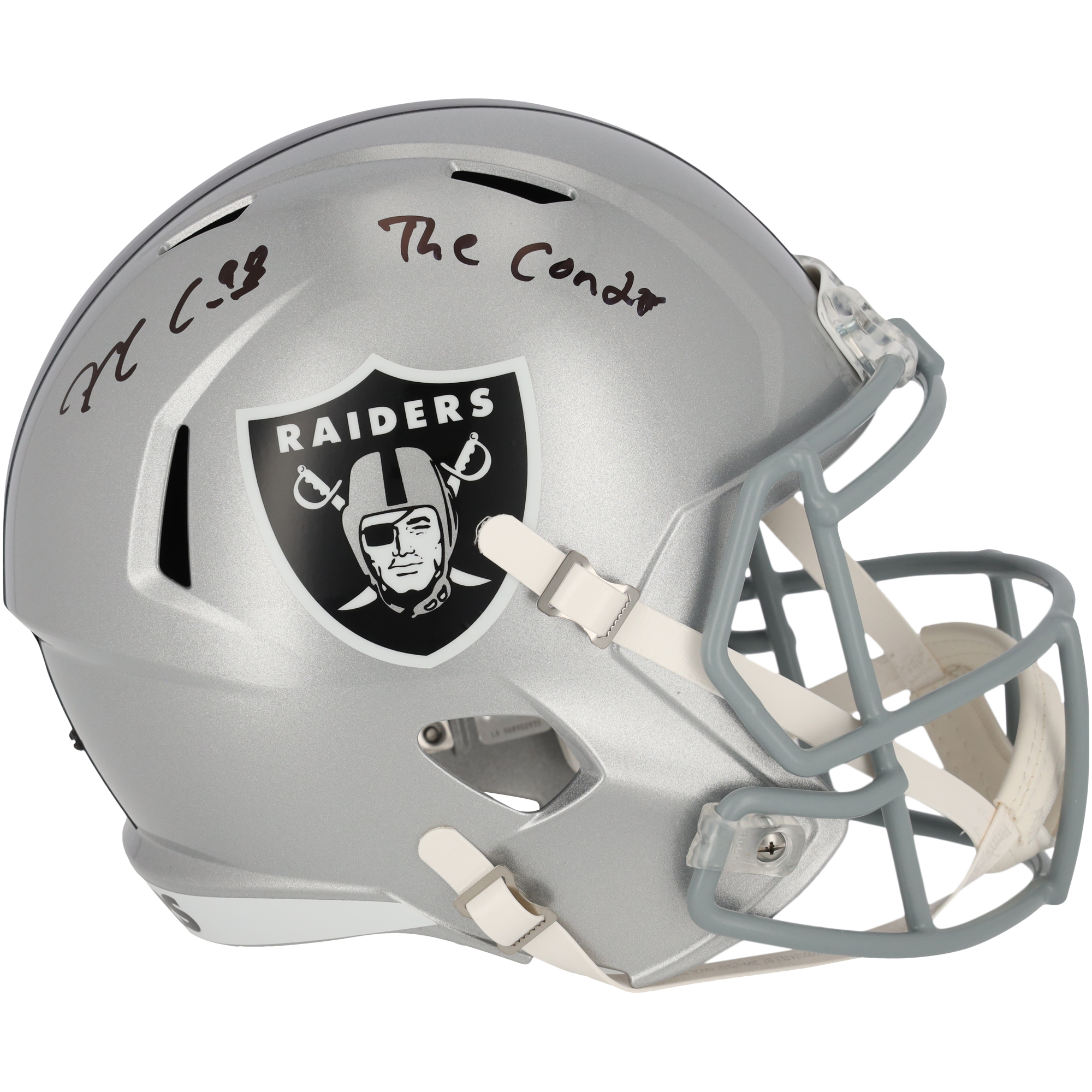 Von Maxx Crosby signierter Riddell Speed-Replika-Helm der Las Vegas Raiders mit der Aufschrift „The Condor“