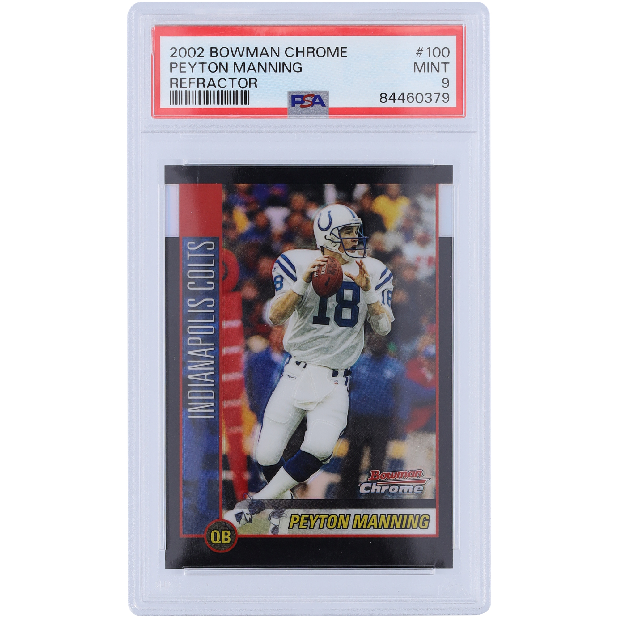 Peyton Manning Indianapolis Colts 2002 Bowman Chrome Refractor #100 #47/500 PSA authentifizierte 9-Karte