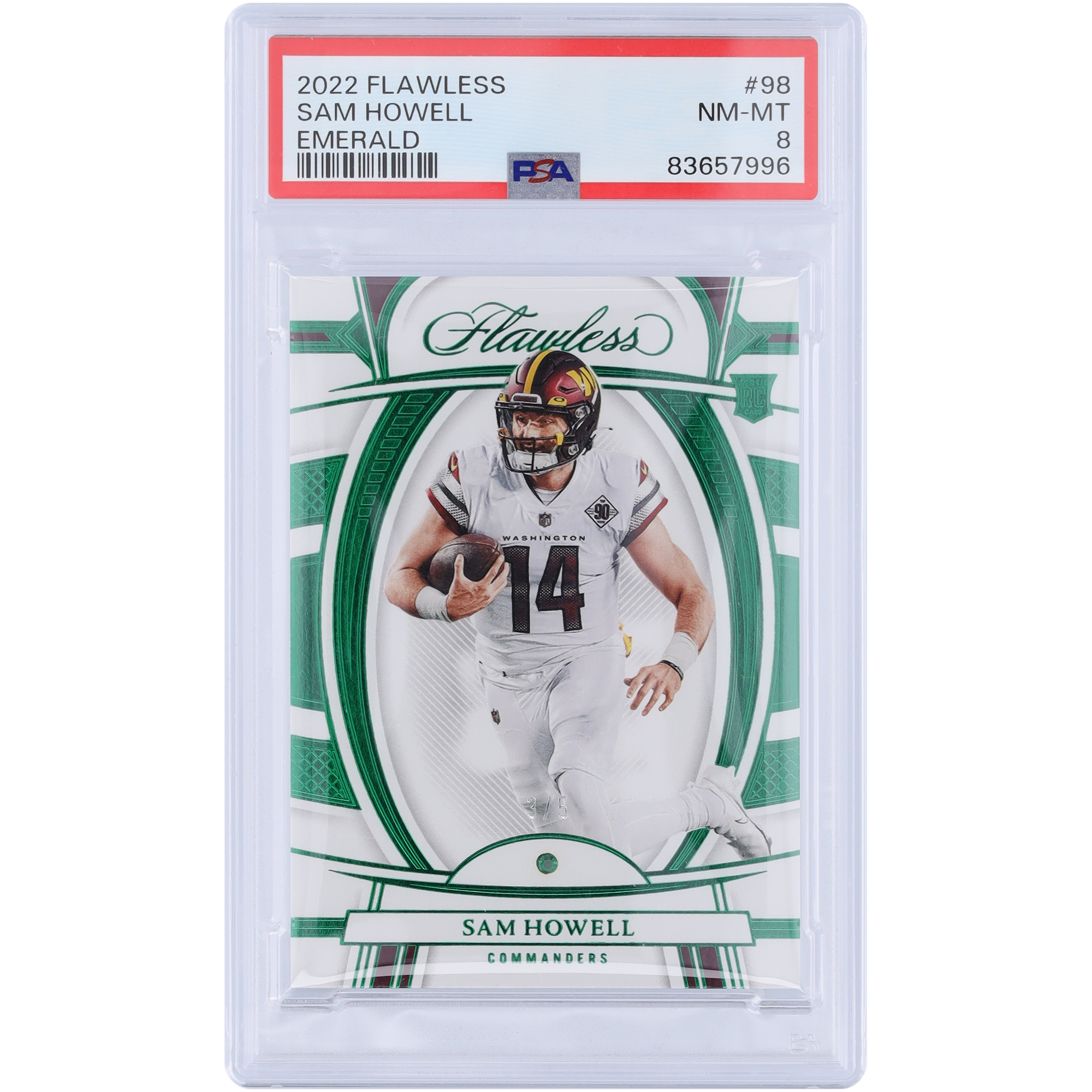 Sam Howell Washington Commanders 2022 Panini Flawless Emerald #98 #3/5 PSA Authentifizierte 8 Rookie-Karte