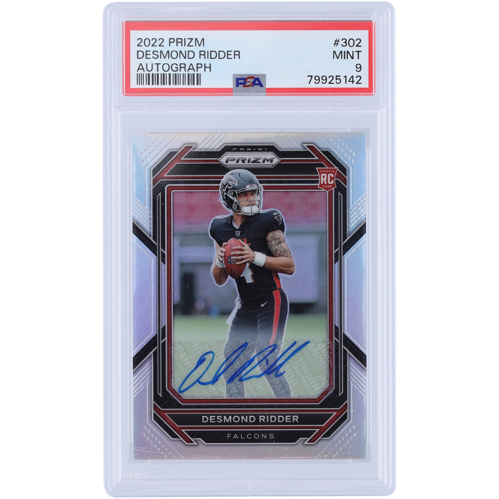 Desmond Ridder Atlanta Falcons signiert 2022 Panini Prizm Silver Prizm #302 PSA authentifizierte 9 Rookie-Karte