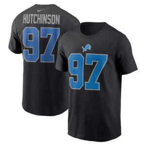 Nike Herren-T-Shirt „Aidan Hutchinson“ der Detroit Lions mit Spielername und -nummer in Schwarz
