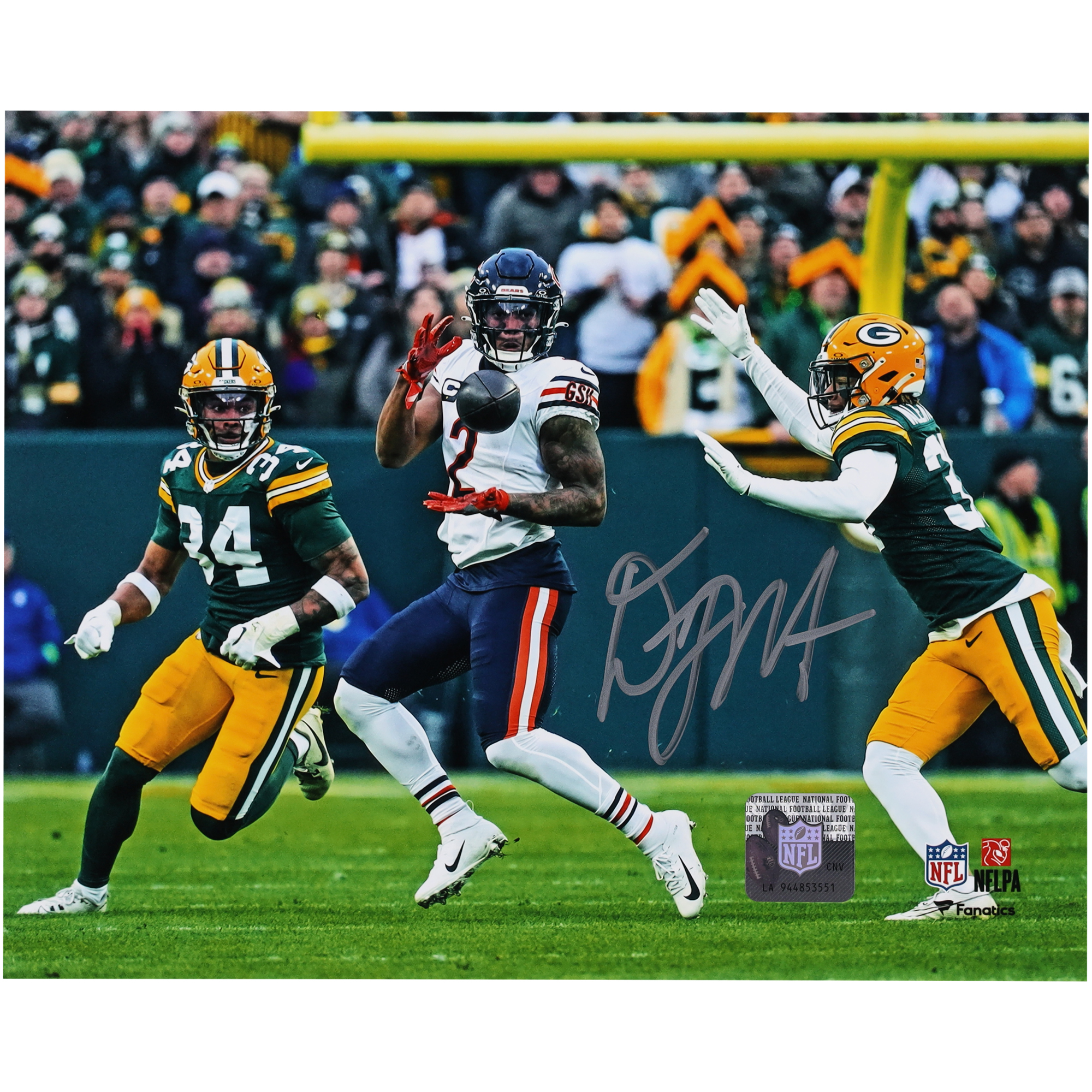 Autogrammfoto „Catching Pass vs. Packers“ von D.J. Moore, Chicago Bears, 20,3 x 25,4 cm