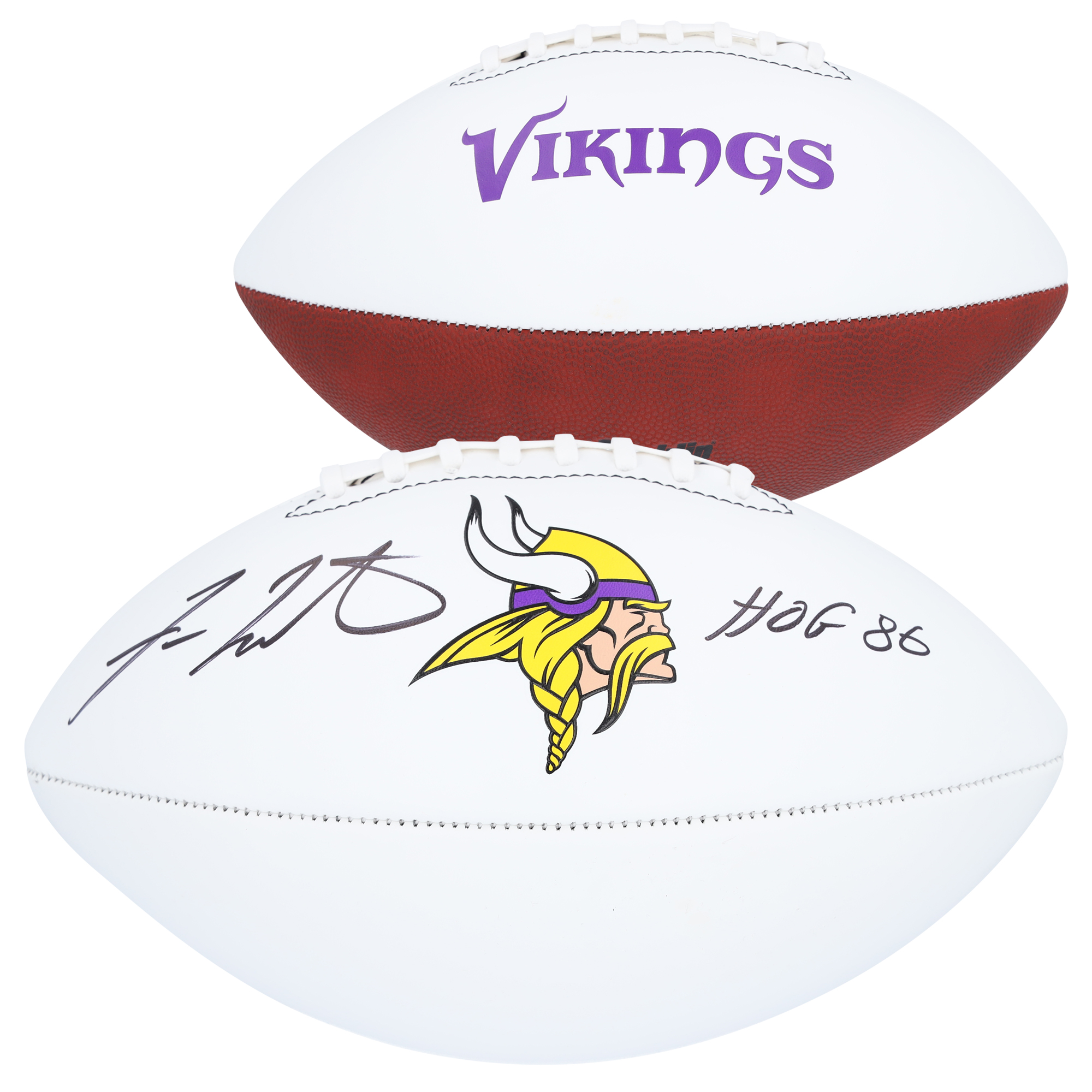 Von Fran Tarkenton, Minnesota Vikings, signierter Franklin White Panel Football mit der Aufschrift „HOF 86“