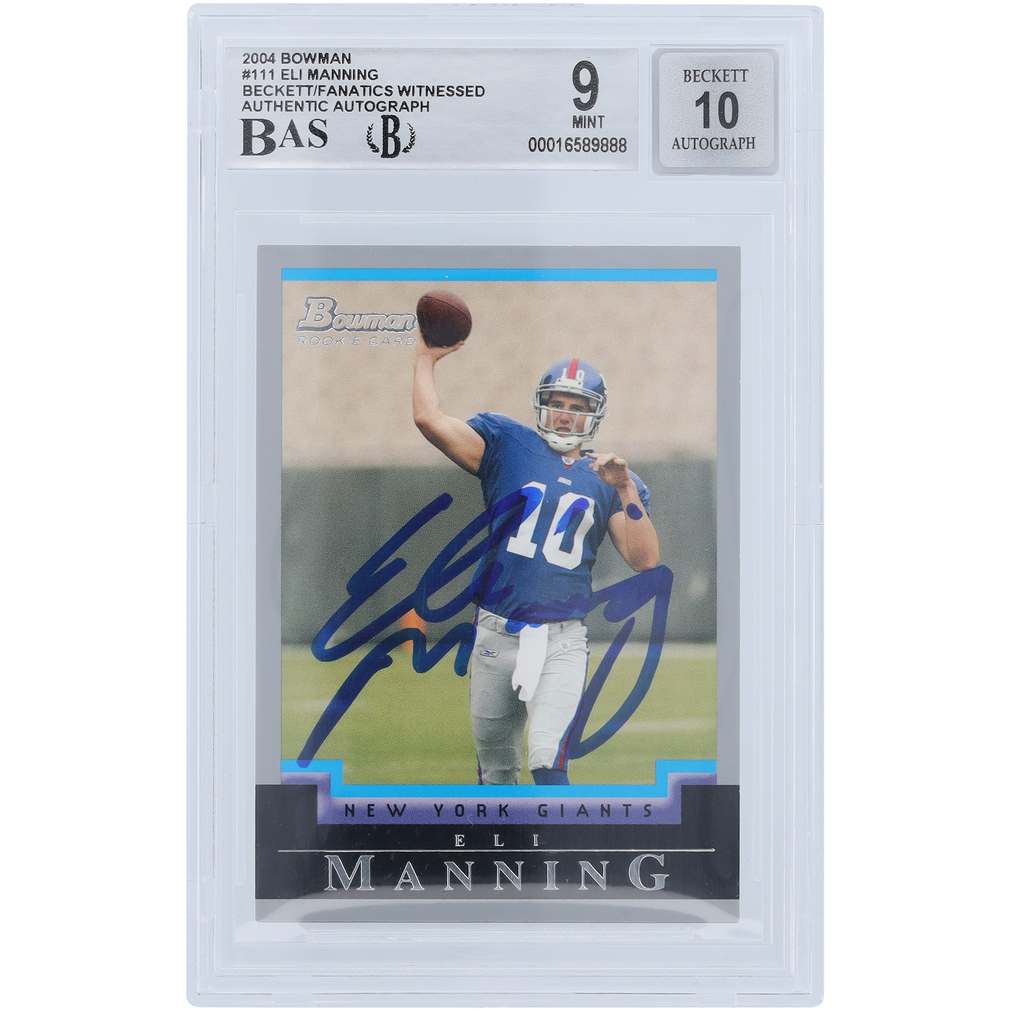 Eli Manning New York Giants signierte 2004 Bowman #111 Beckett Fanatics bezeugte authentifizierte 9/10 Rookie-Karte