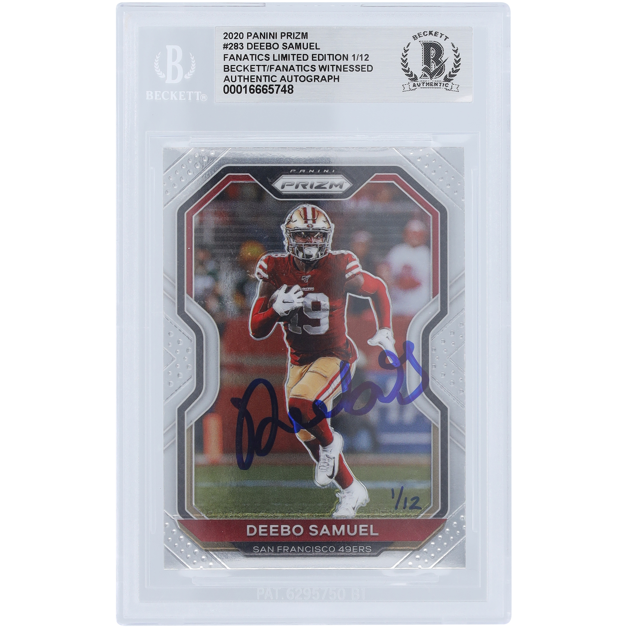 Deebo Samuel Sr San Francisco 49ers signierte 2020 Panini Prizm #283 #/12 Beckett Fanatics bezeugte authentifizierte Karte