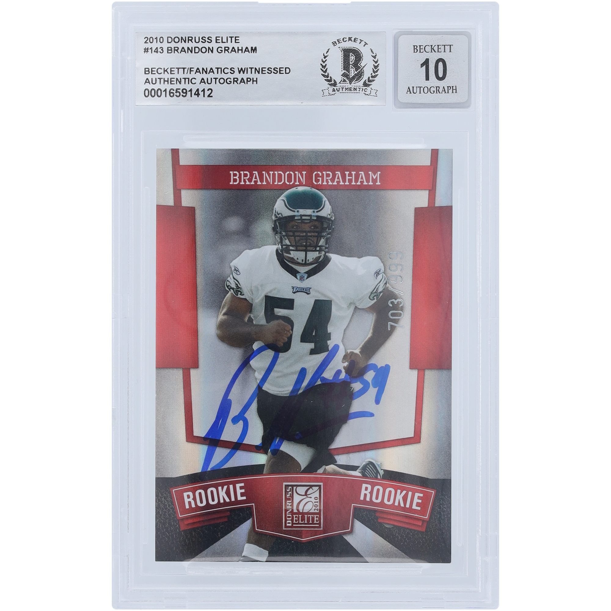 Brandon Graham Philadelphia Eagles signiert 2010 Panini Donruss Elite #143 #/999 Beckett Fanatics bezeugt authentifiziert 10 Rookie-Karte