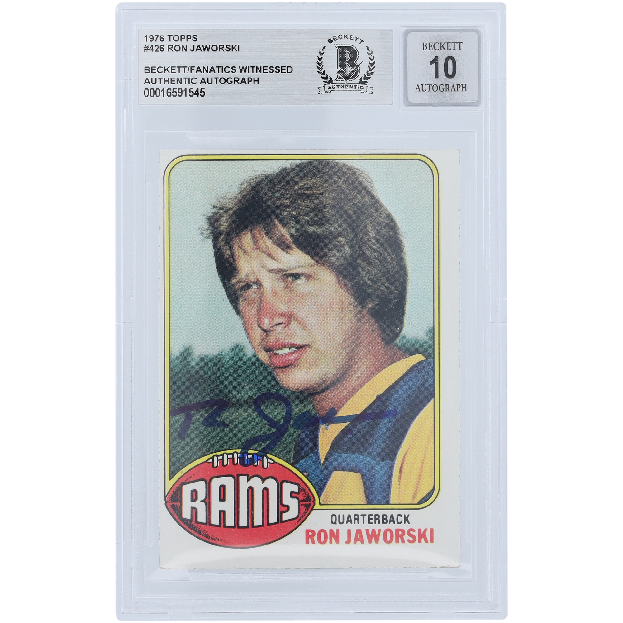 Ron Jaworski, Los Angeles Rams, signierte 1976 Topps #426 Beckett Fanatics, bezeugte authentifizierte 10 Rookie-Karte