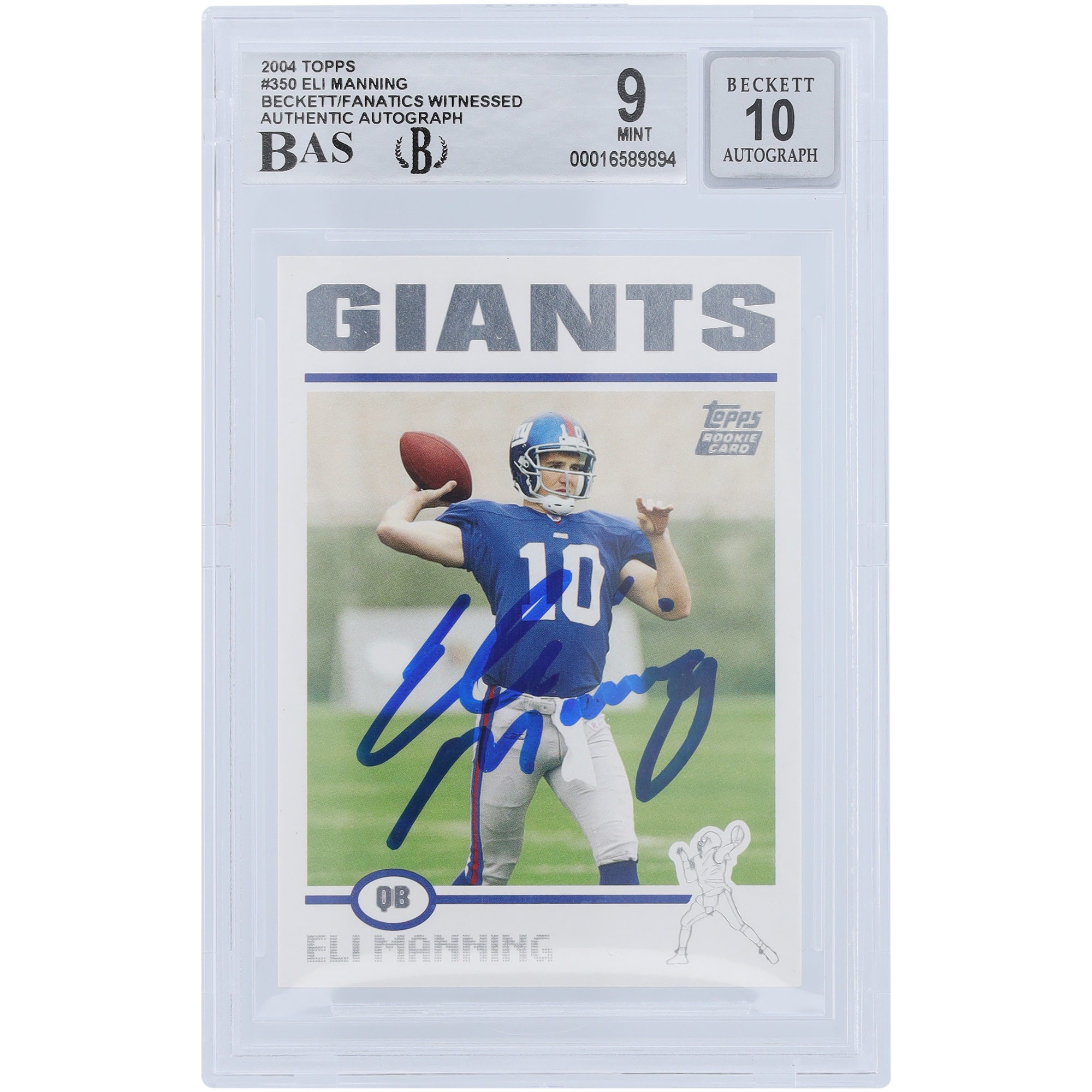 Eli Manning New York Giants signierte 2004 Topps #350 Beckett Fanatics bezeugte authentifizierte 9/10 Rookie-Karte