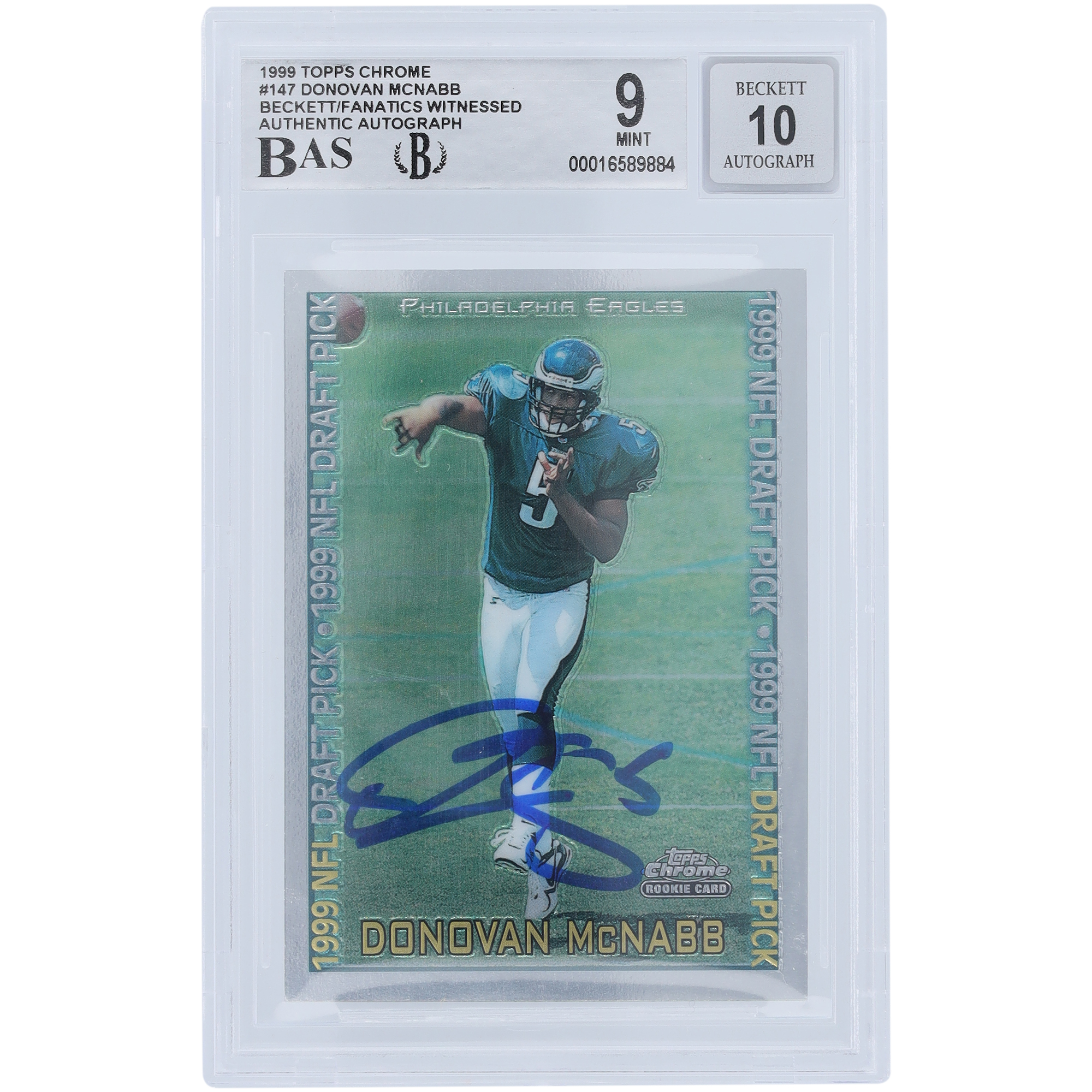 Donovan McNabb Philadelphia Eagles signierte 1999 Topps Chrome #147 Beckett Fanatics bezeugte authentifizierte 9/10 Rookie-Karte