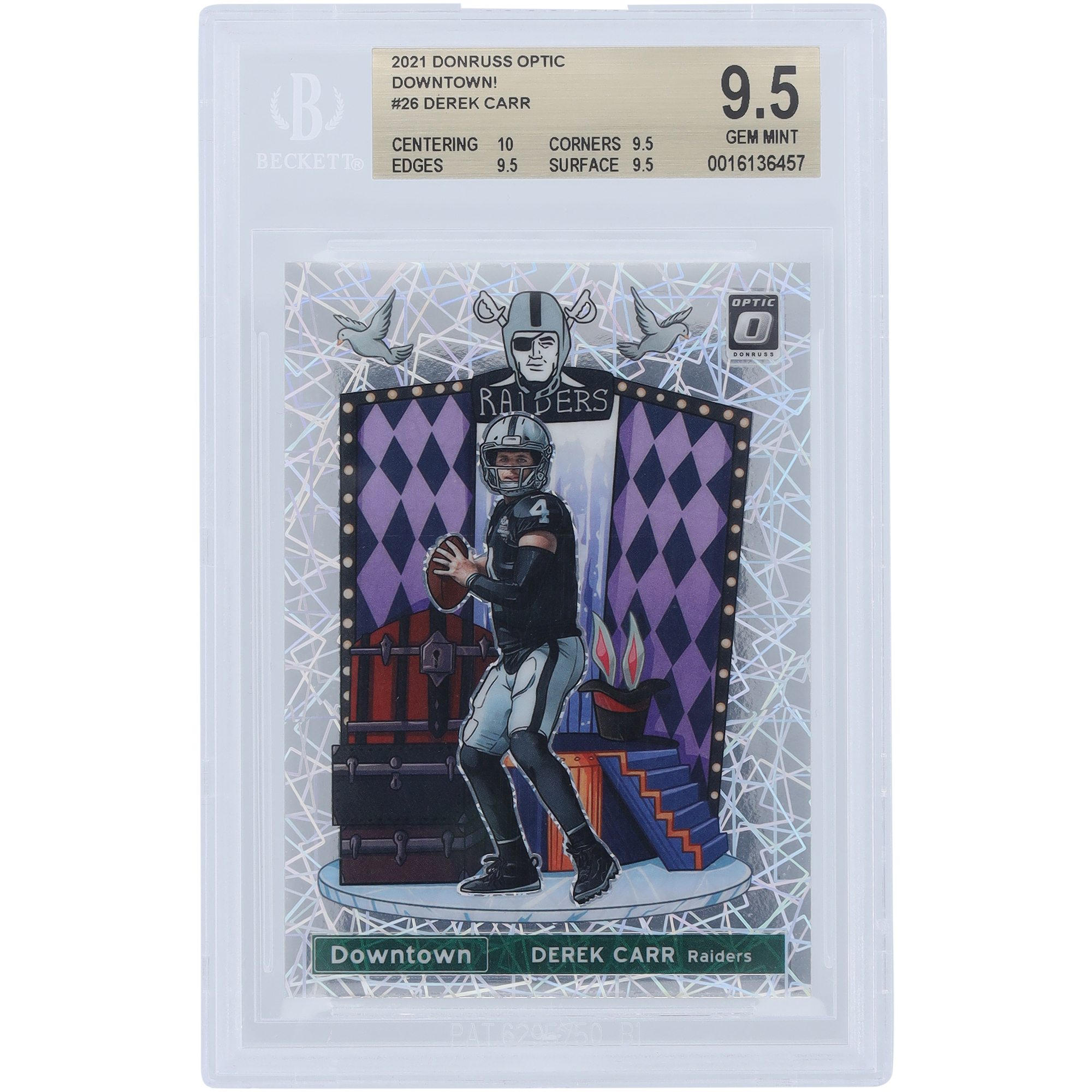 Derek Carr Las Vegas Raiders 2021 Panini Donruss Optic Downtown #DT-26 BGS authentifizierte 9,5-Karte – 10,9,5,9,5,9,5 Unterklassen