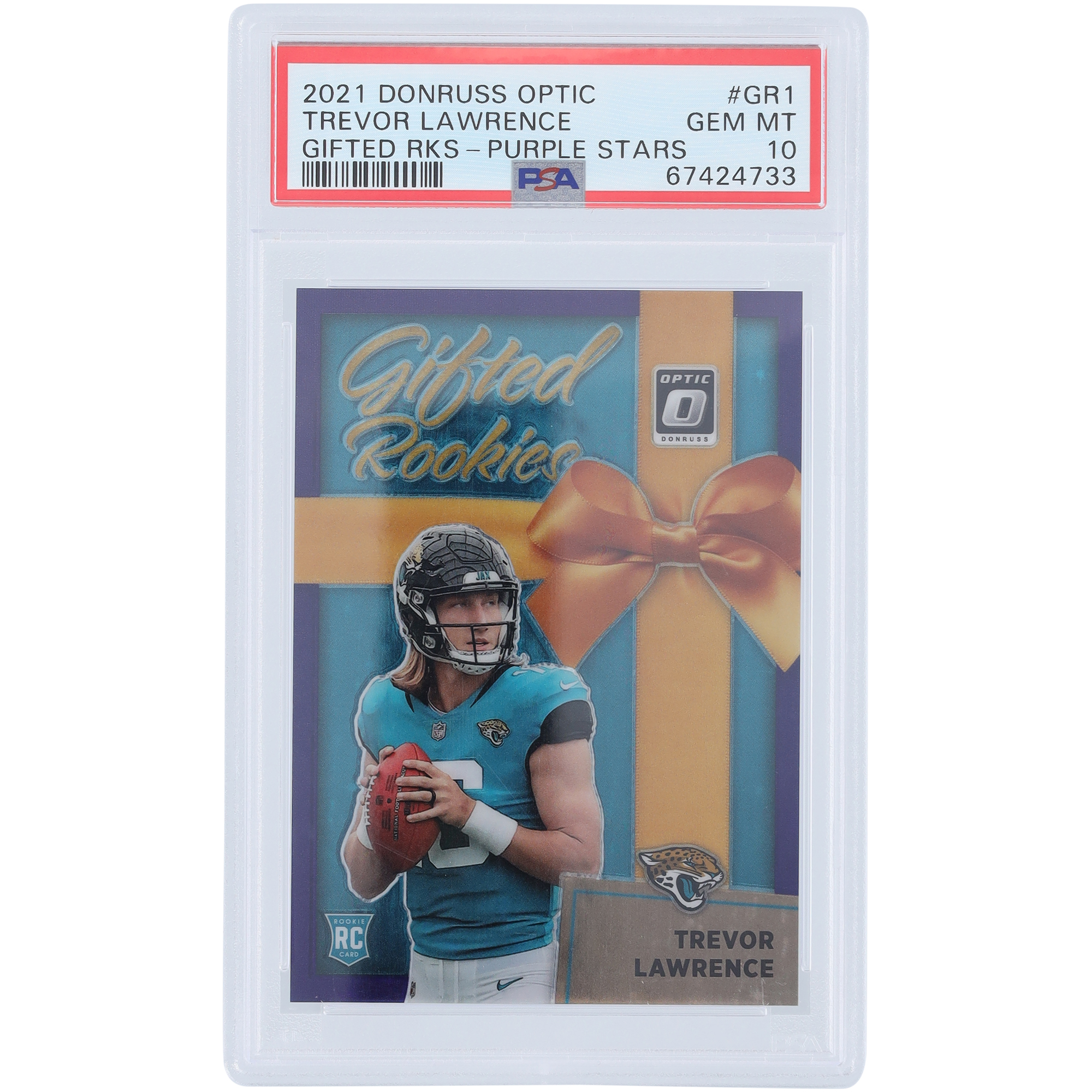 Trevor Lawrence Jacksonville Jaguars 2021 Panini Donruss Optic Gifted Rookies Lila #GR-1 #12/25 PSA Authentifizierte 10 Rookie-Karte