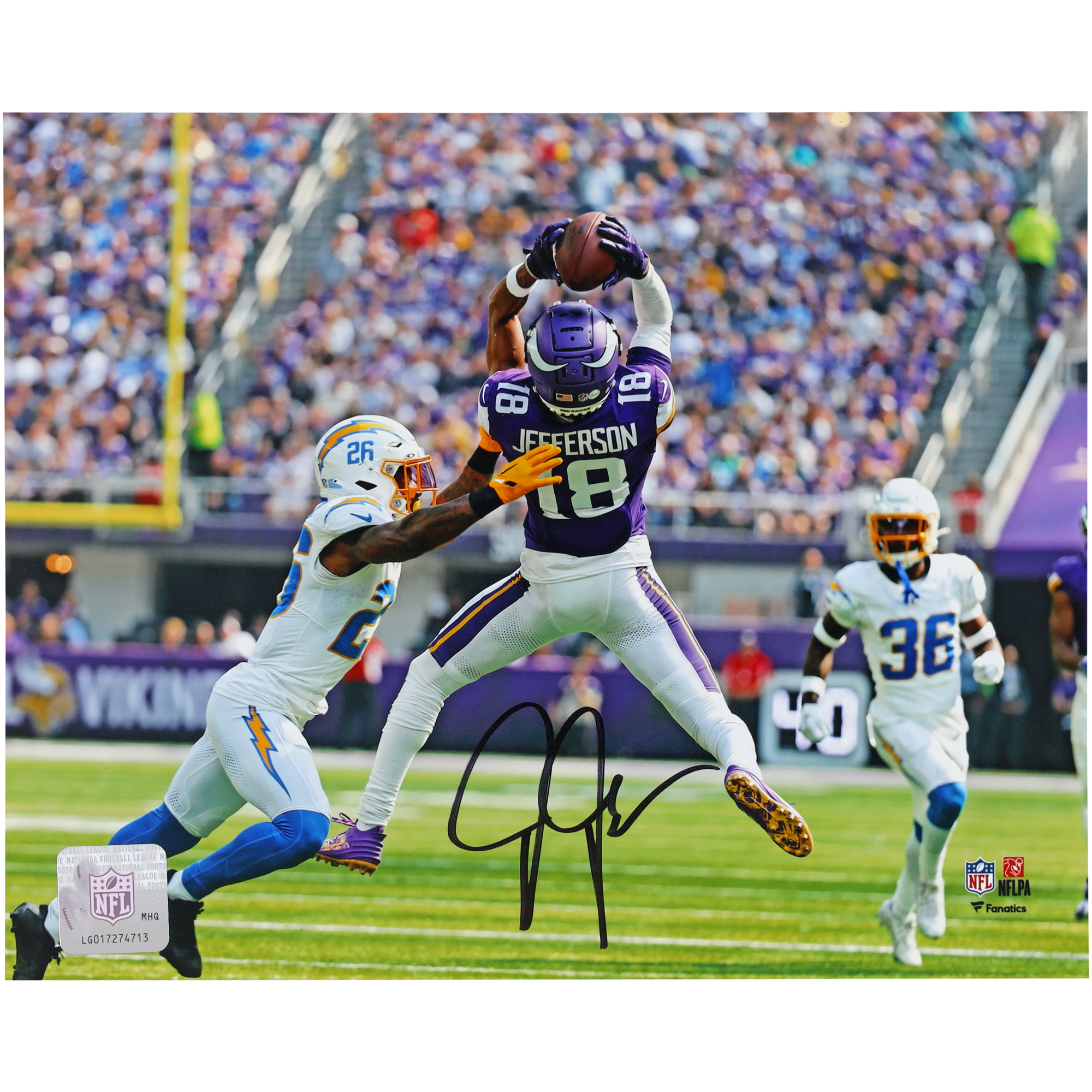 Autogrammfoto „Leaping Catch“ von Justin Jefferson, Minnesota Vikings, 20,3 x 25,4 cm