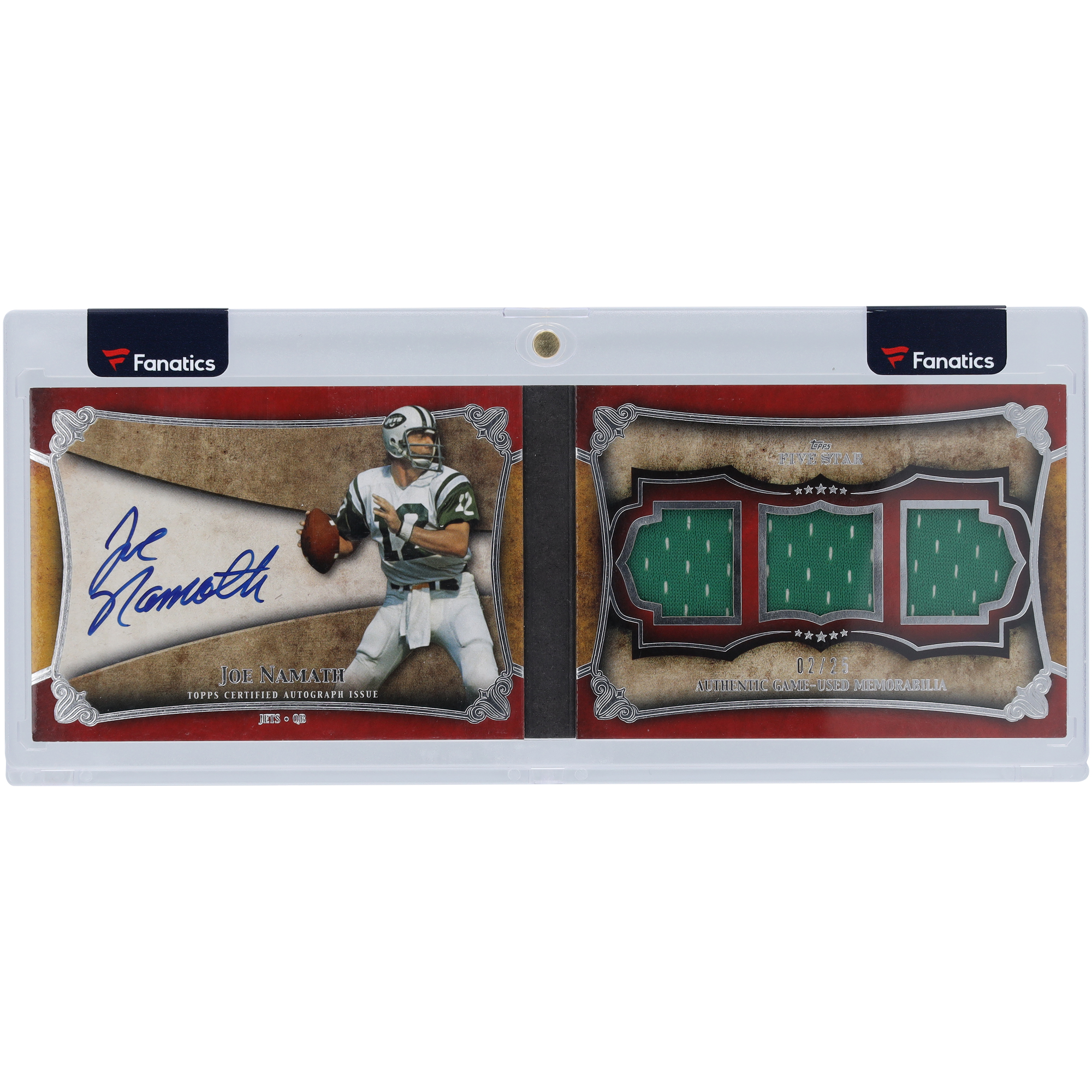 Joe Namath New York Jets signierte 2011 Topps Five Star Triple Relic #FSSB-JN #2/25 Karte