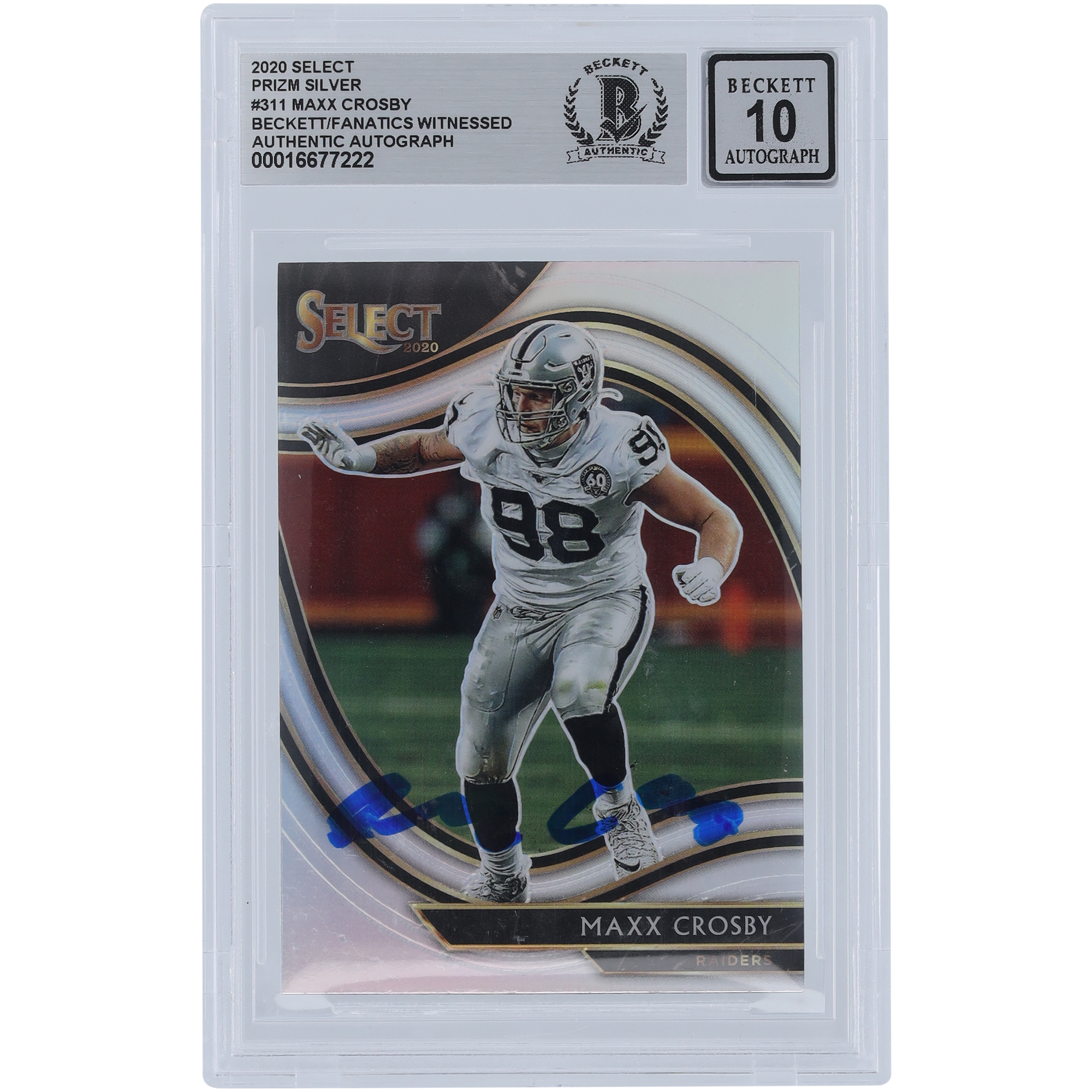 Maxx Crosby Las Vegas Raiders signiert 2020 Panini Select Silver Prizm #311 Beckett Fanatics bezeugt authentifiziert 10 Karte