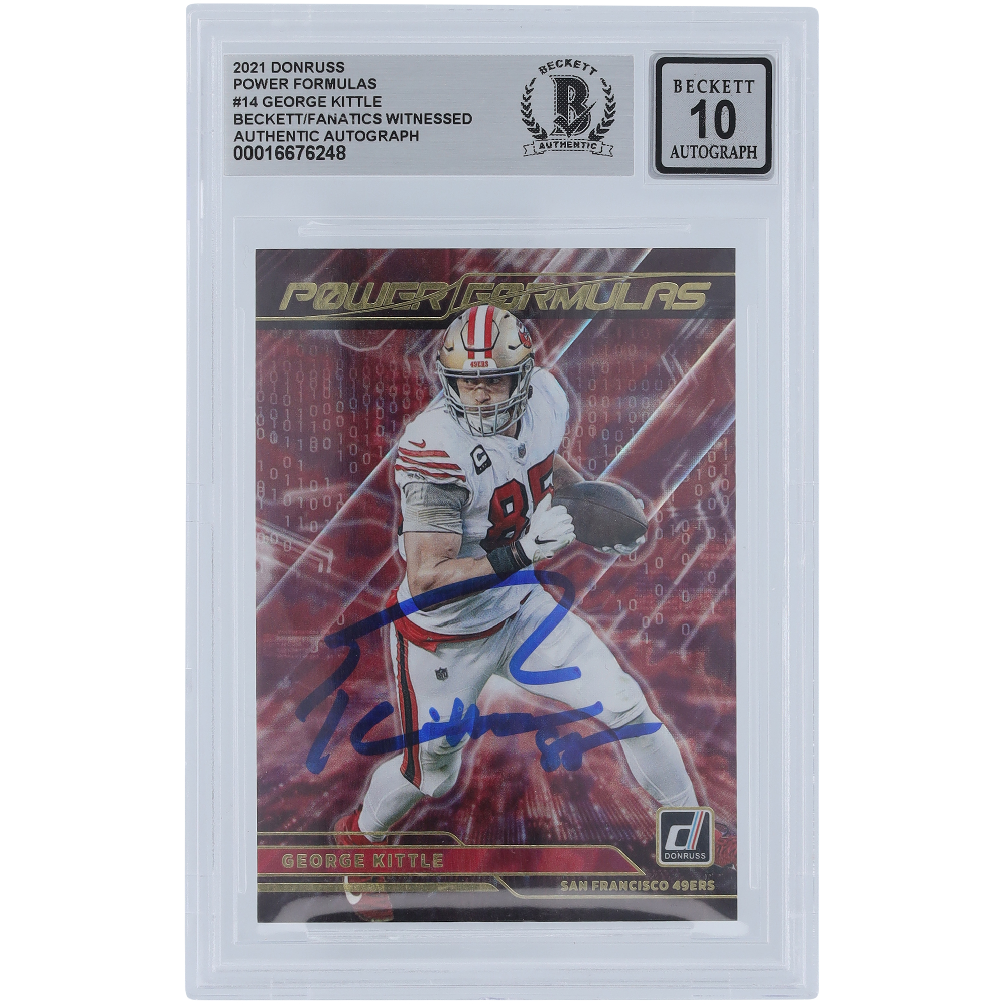 George Kittle San Francisco 49ers signiert 2021 Panini Donruss Power Formulas #PF14 Beckett Fanatics bezeugt authentifiziert 10 Karte