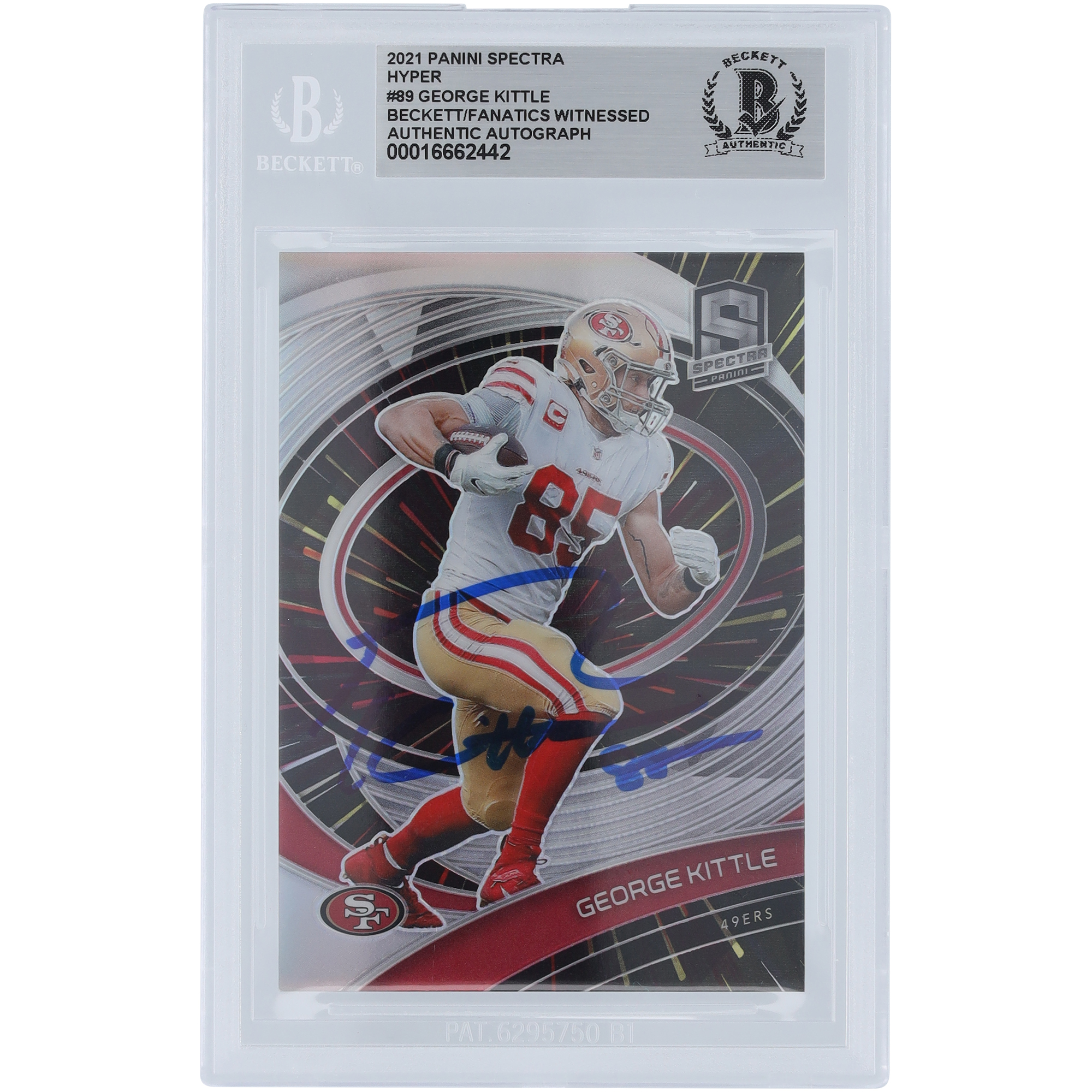 George Kittle San Francisco 49ers signierte 2021 Panini Spectra Hyper #89 #/75 Beckett Fanatics bezeugte authentifizierte Karte