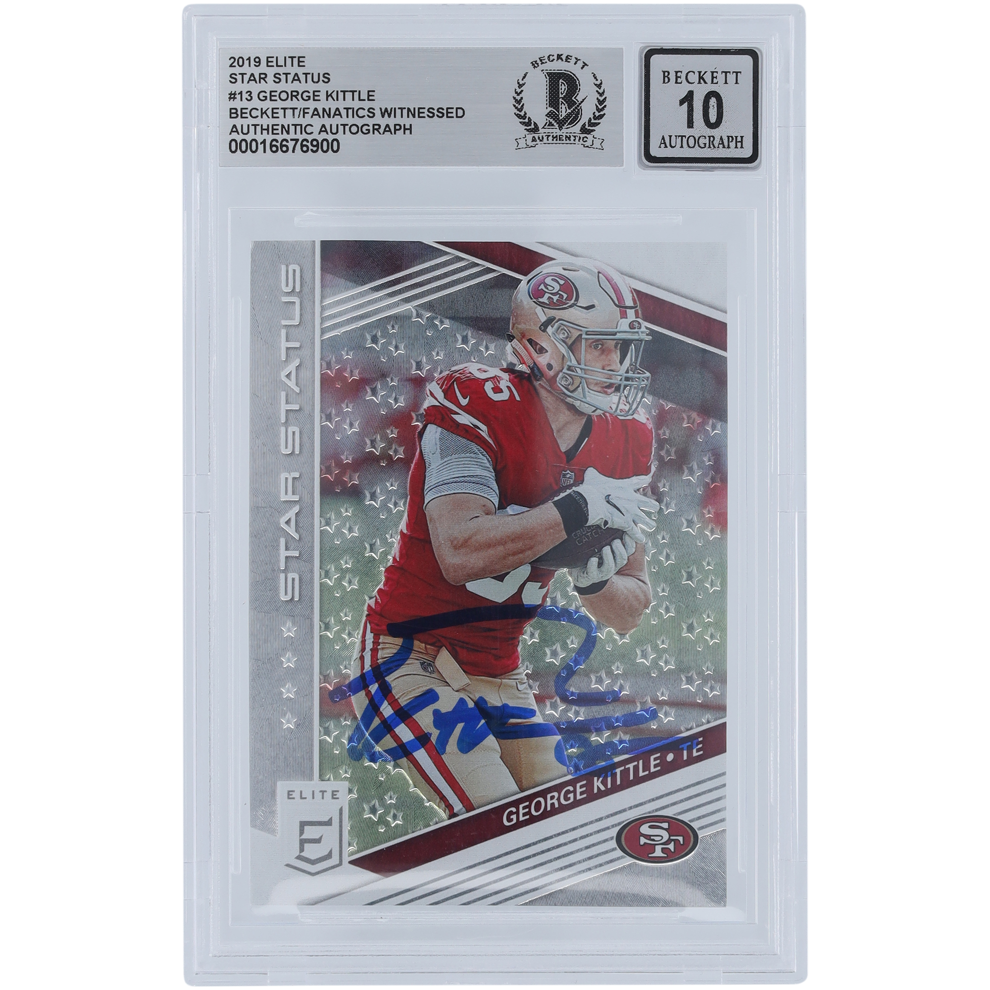 George Kittle, San Francisco 49ers, signiert, 2019, Panini Elite Star Status #SS-13 #/299, Beckett Fanatics, bezeugt, authentifiziert, 10 Karten