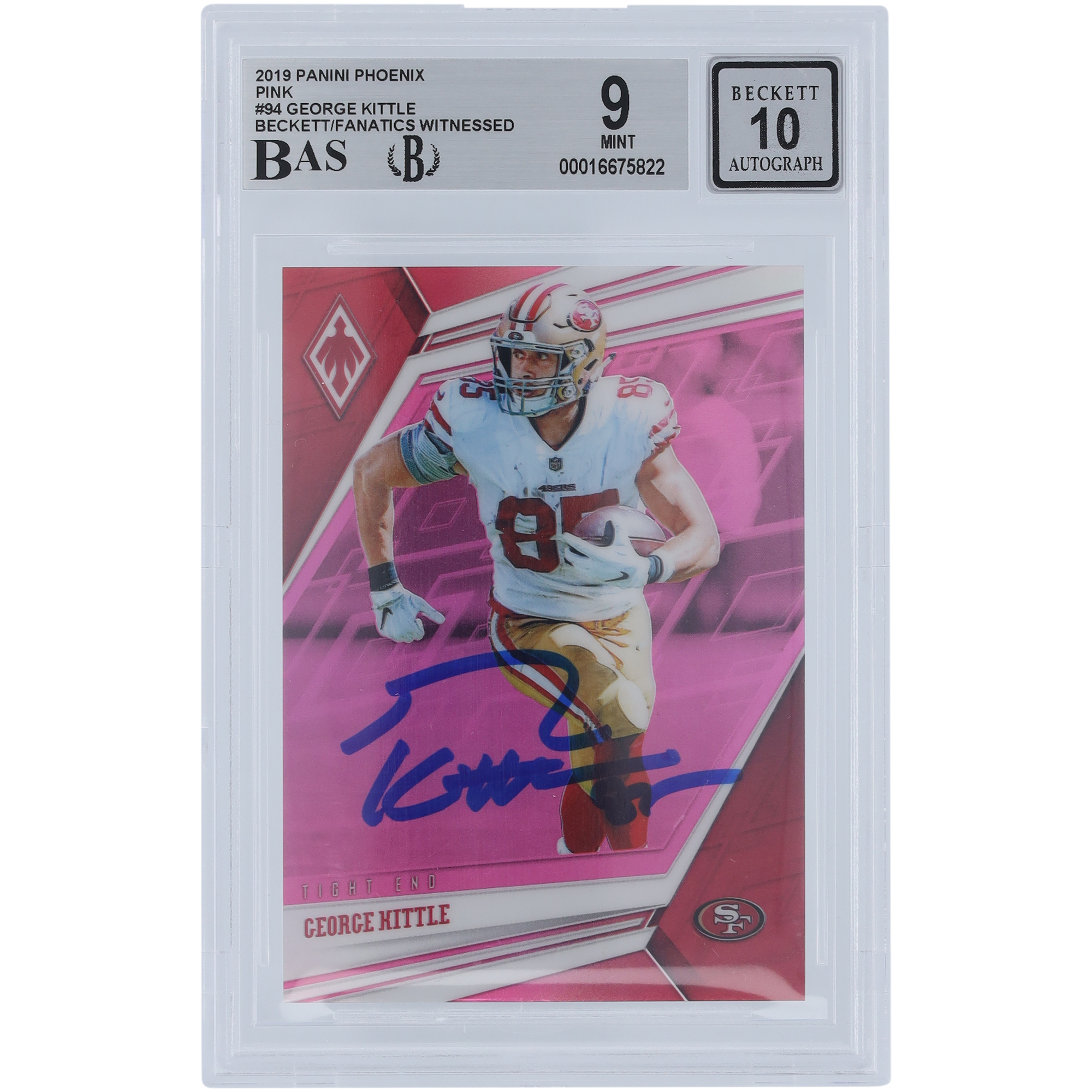 George Kittle San Francisco 49ers signierte 2019 Panini Phoenix Pink #94 #/199 Beckett Fanatics bezeugte authentifizierte 9/10 Karte