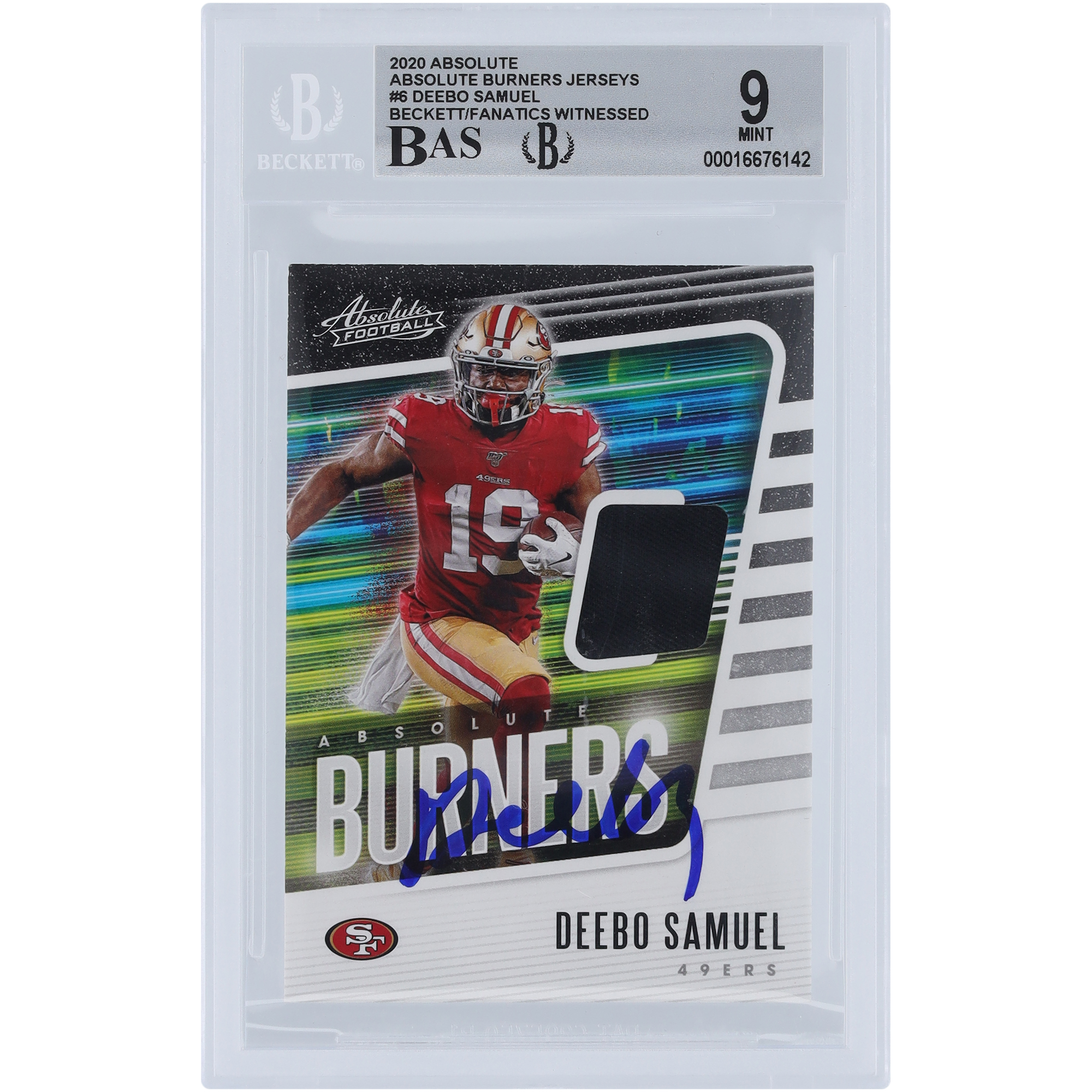 Deebo Samuel Sr. San Francisco 49ers signierte 2020 Panini Absolute Burner Trikots Black Relic #6 Beckett Fanatics bezeugte authentifizierte 9/10 Karte