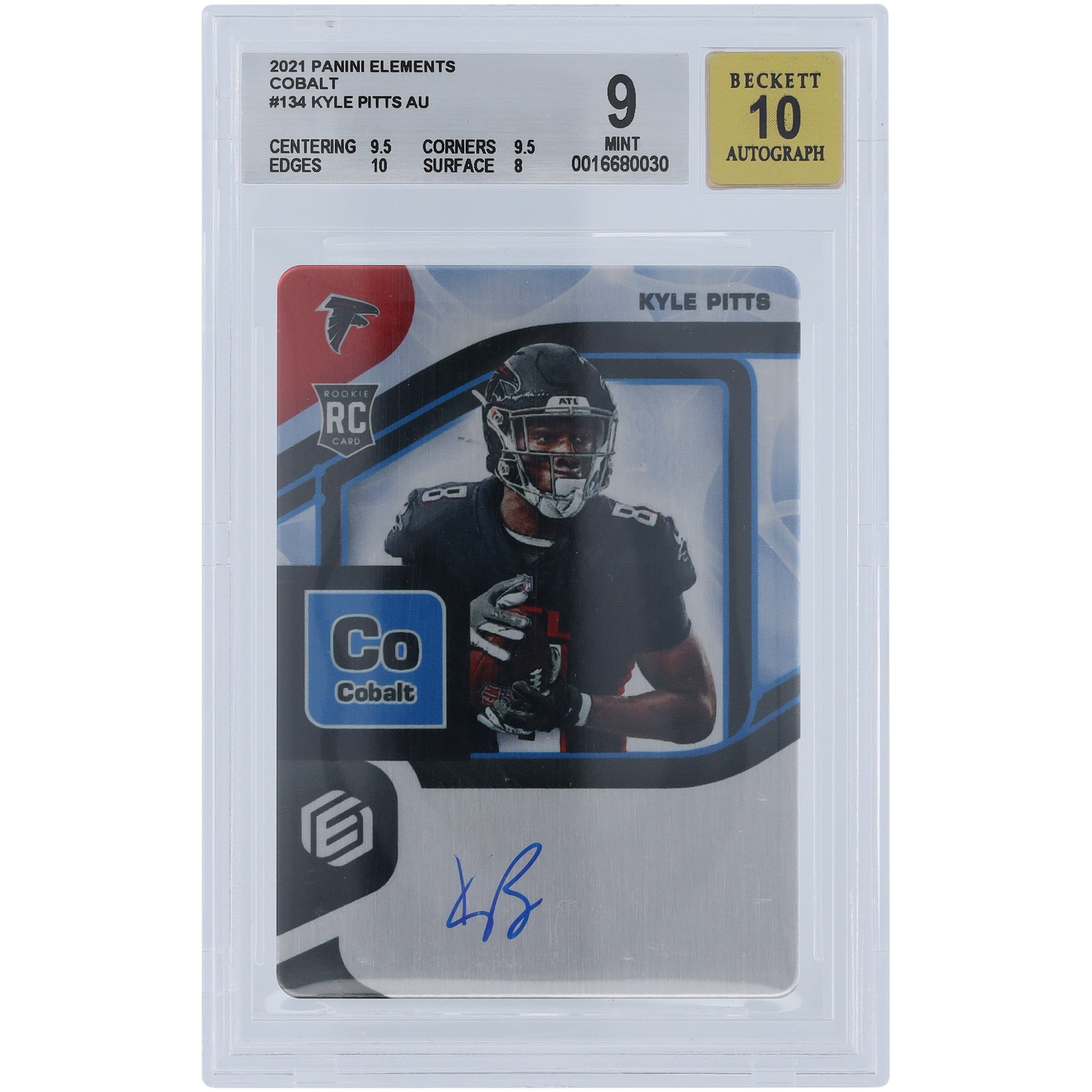 Kyle Pitts Atlanta Falcons signierte 2021 Panini Elements Cobalt #134 #16/27 BGS authentifizierte 9/10 Rookie-Karte – 9,5,9,5,10,8 Unterklassen