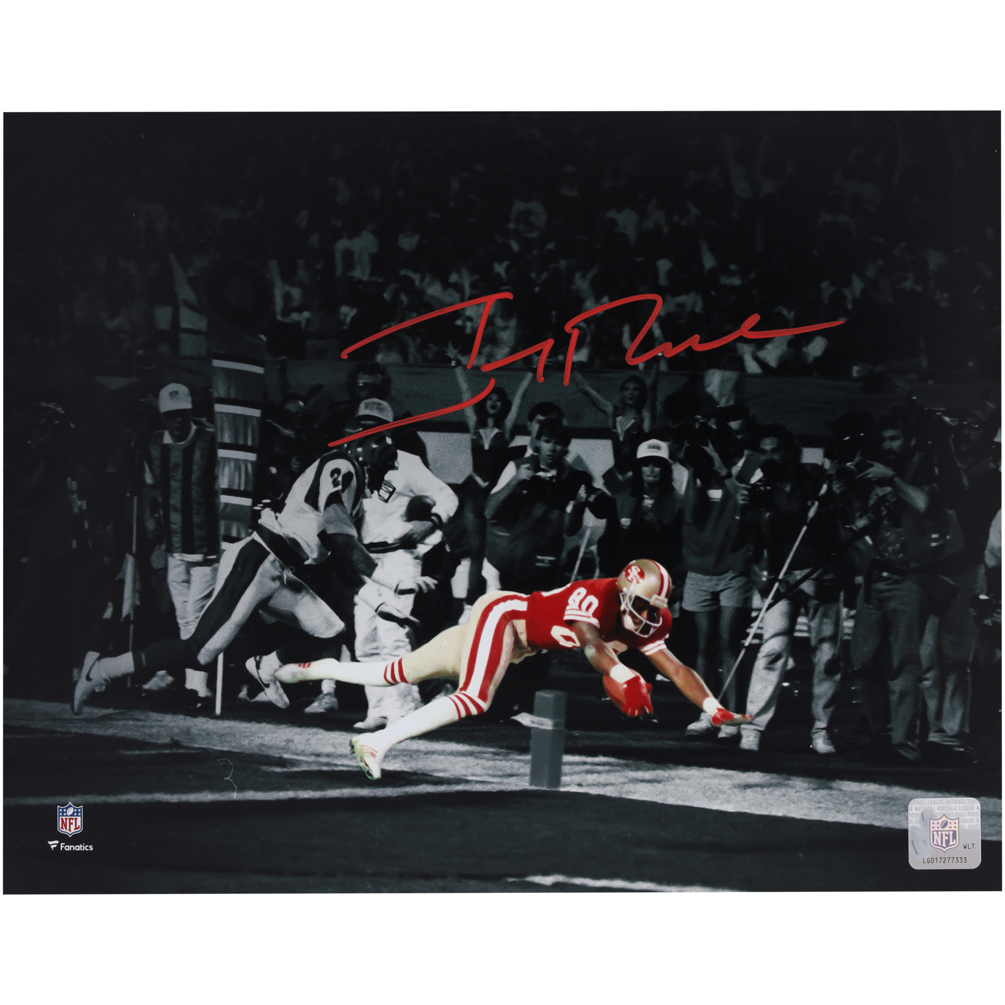 Autogrammfoto von Jerry Rice von den San Francisco 49ers, 11 x 35,6 cm, Super Bowl XXIII Touchdown Spotlight