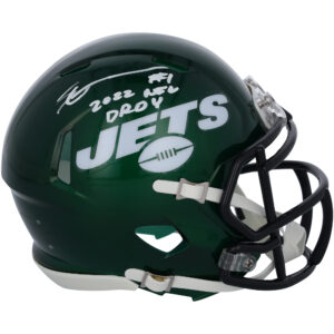Ahmad Sauce Gardner New York Jets signierter Speed ​​Mini-Helm mit „2022 NFL DROY“-Aufschrift