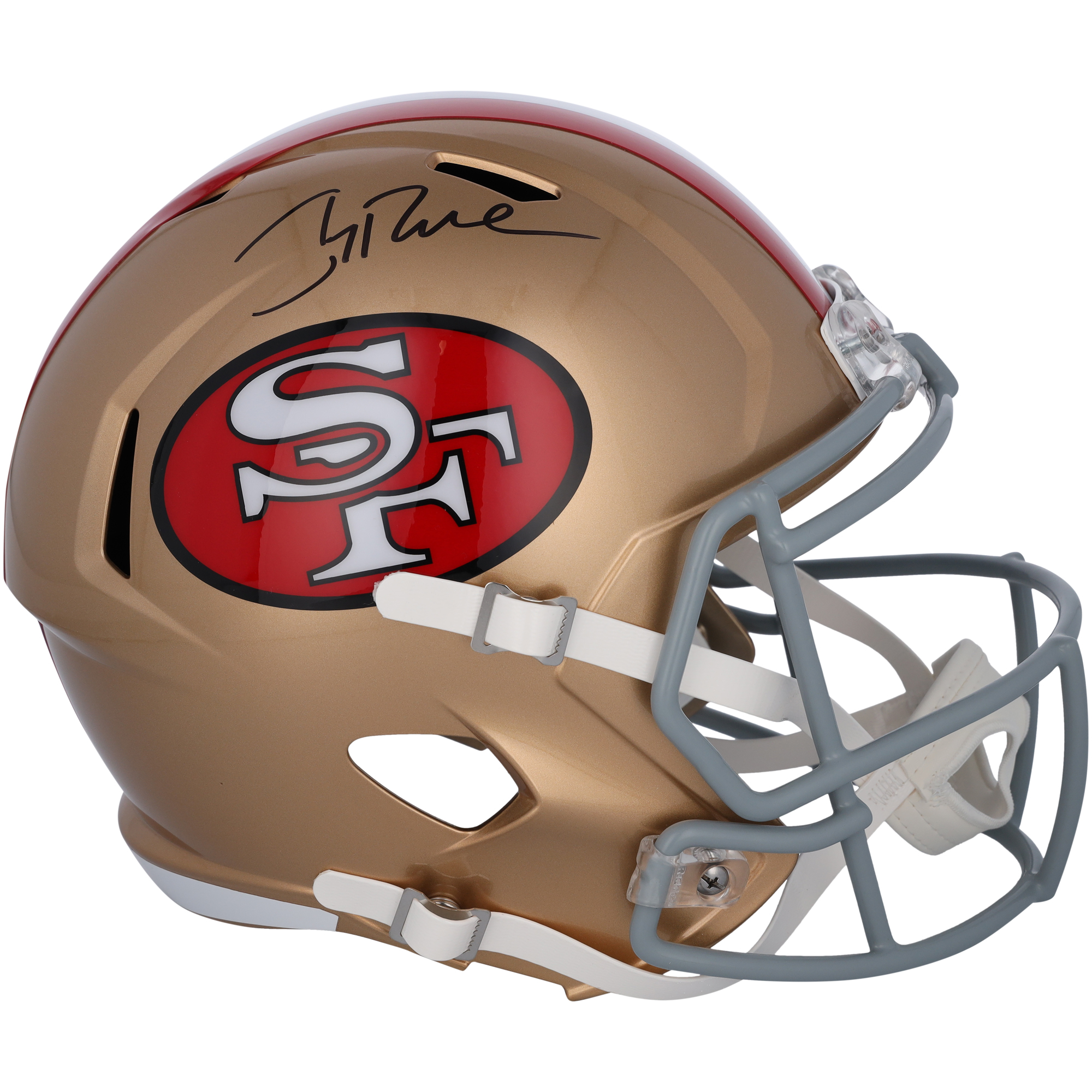 Signierter Throwback-Helm „Speed ​​Replica“ von Jerry Rice von den San Francisco 49ers aus dem Jahr 1964–95