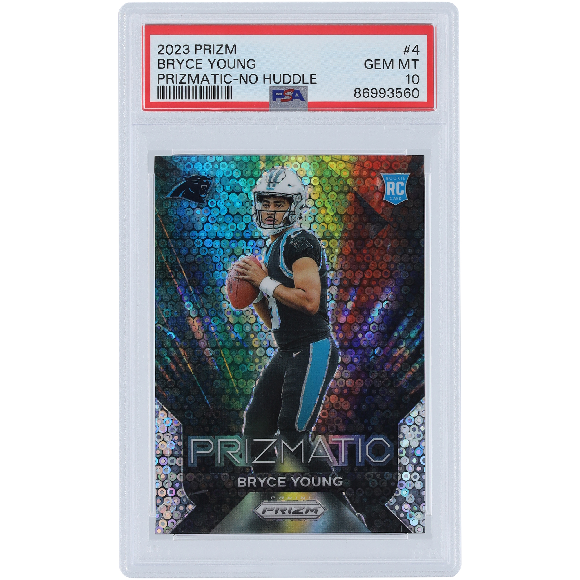 Bryce Young Carolina Panthers 2023 Panini Prizm Prizmatic No Huddle #4 PSA Authentifizierte 10 Rookie-Karte