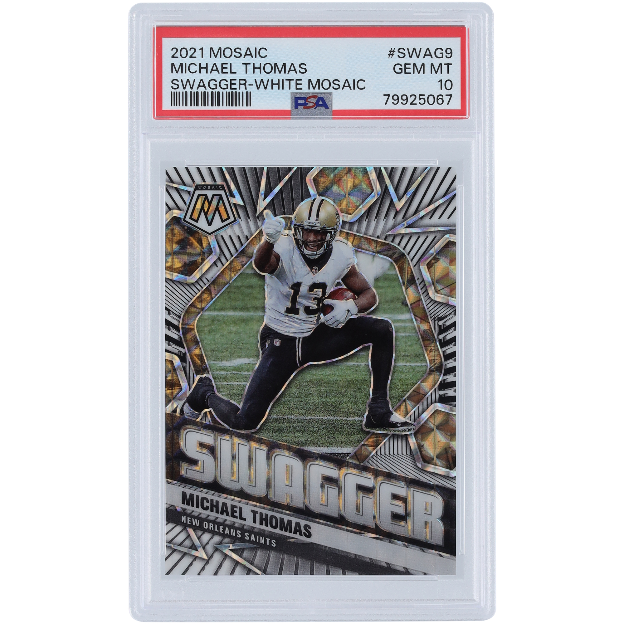 Michael Thomas New Orleans Saints 2021 Panini Mosaic Swagger Weißes Mosaik #SWAG9 #15/25 PSA authentifizierte 10er-Karte