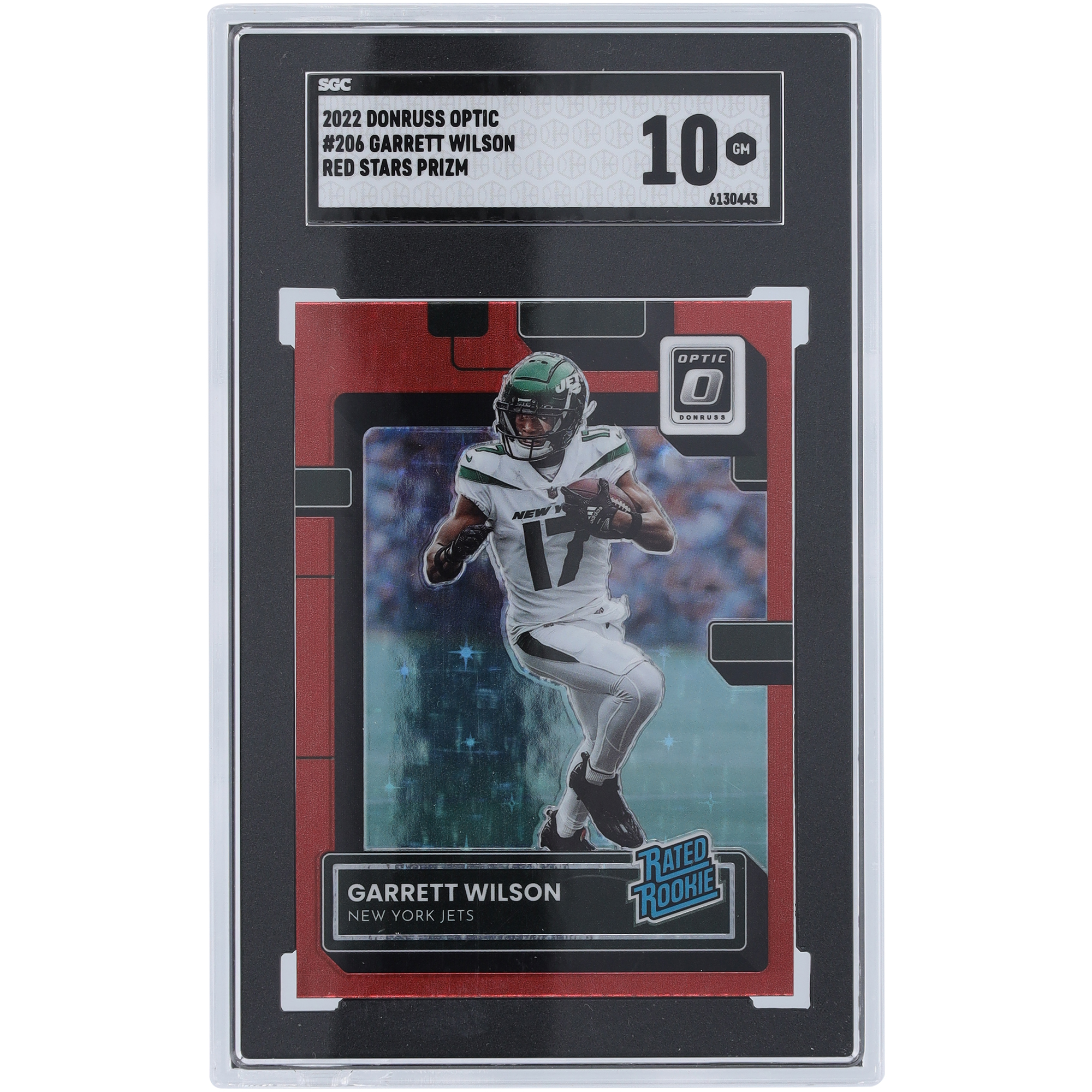 Garrett Wilson New York Jets 2022 Panini Donruss Optic Red Stars Prizm #206 SGC Authentifizierte 10 Rookie-Karte