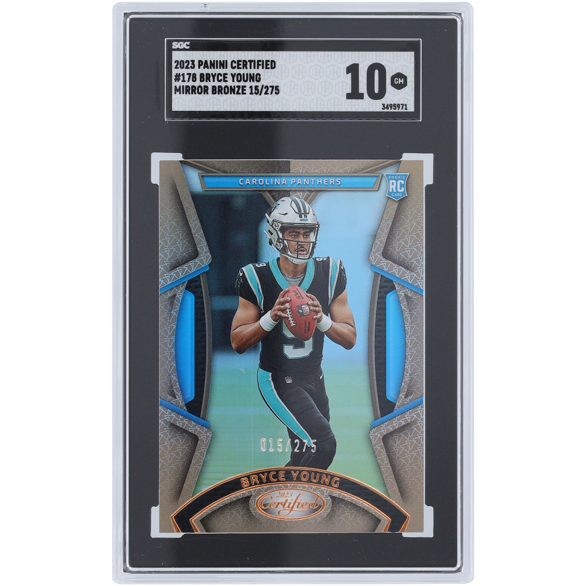 Bryce Young Carolina Panthers 2023 Panini-zertifizierte Bronze-Nr. 178 #15/275 SGC authentifizierte 10 Rookie-Karte