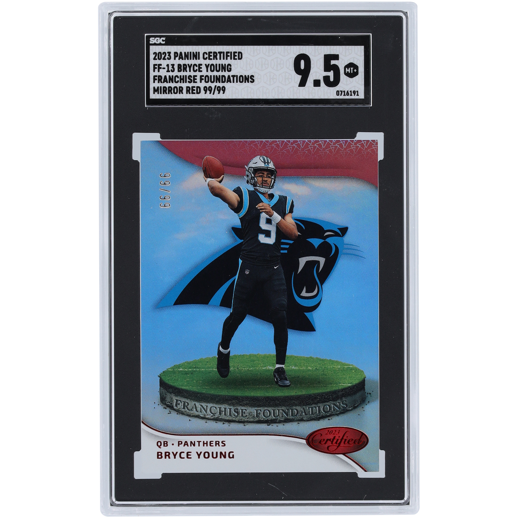 Bryce Young Carolina Panthers 2023 Panini-zertifiziertes Mirror Red #FF-13 #99/99 SGC authentifizierte 9,5 Rookie-Karte