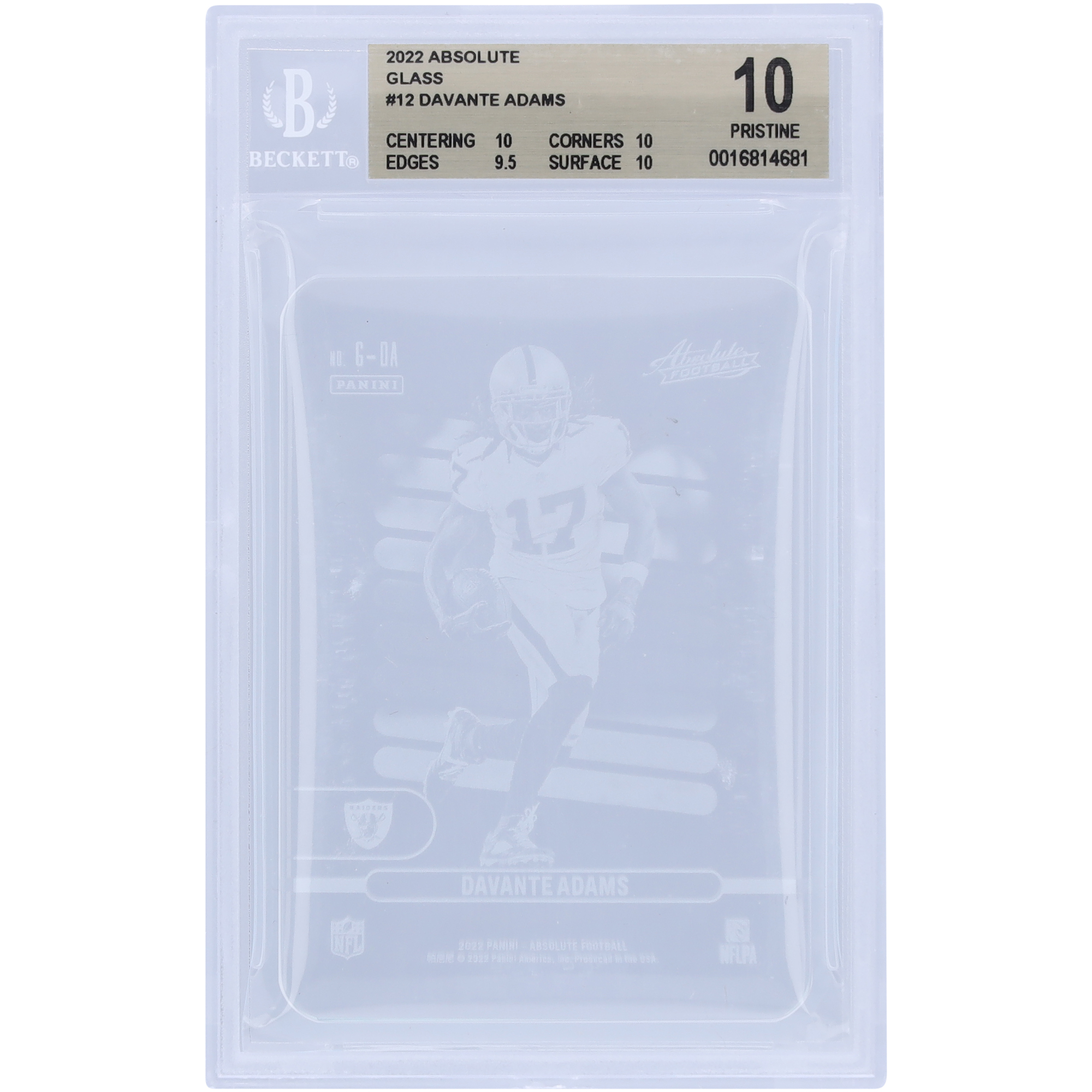 Davante Adams Las Vegas Raiders 2022 Panini Absolute Glass Case Hit #12 BGS authentifizierte 10er-Karte – 10,10,9,5,10 Unterklassen