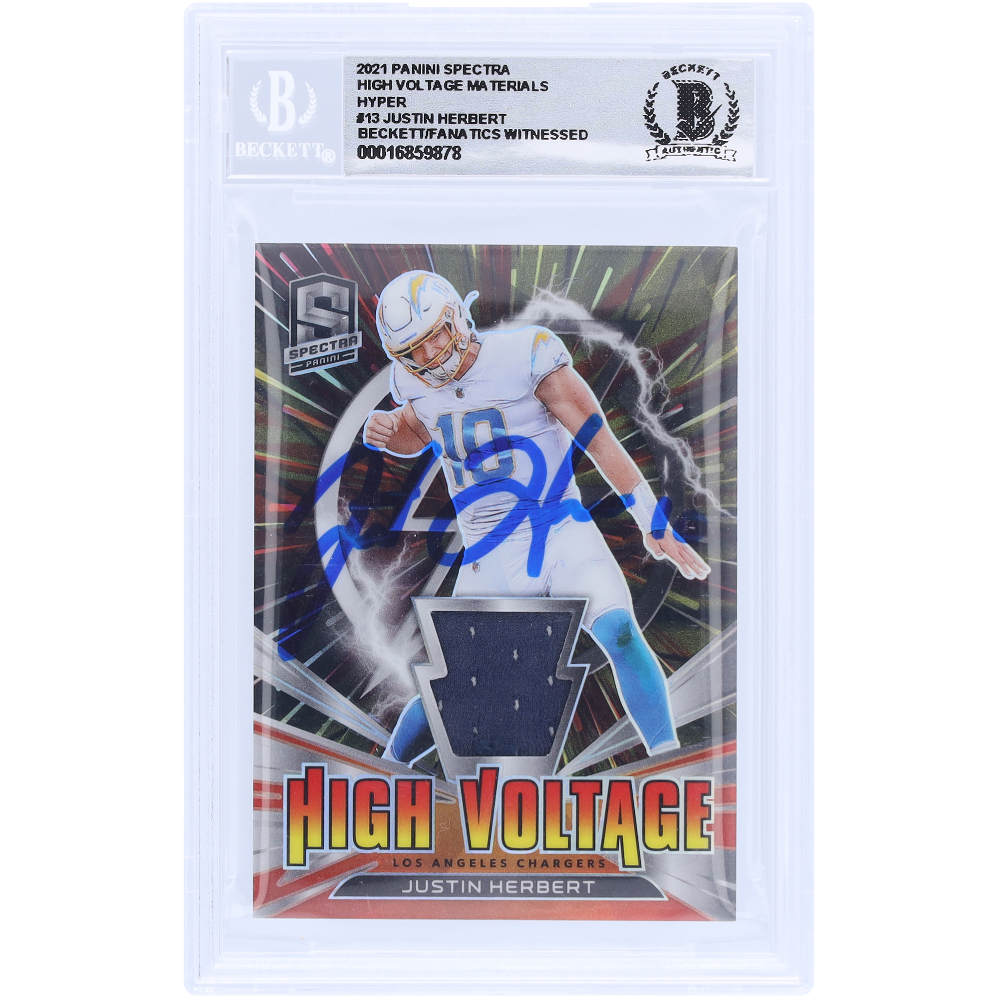 Justin Herbert Los Angeles Chargers signiert 2021 Panini Spectra High Voltage Relic #HV-JH #20/75 Beckett Fanatics bezeugt authentifiziert 10 Karte