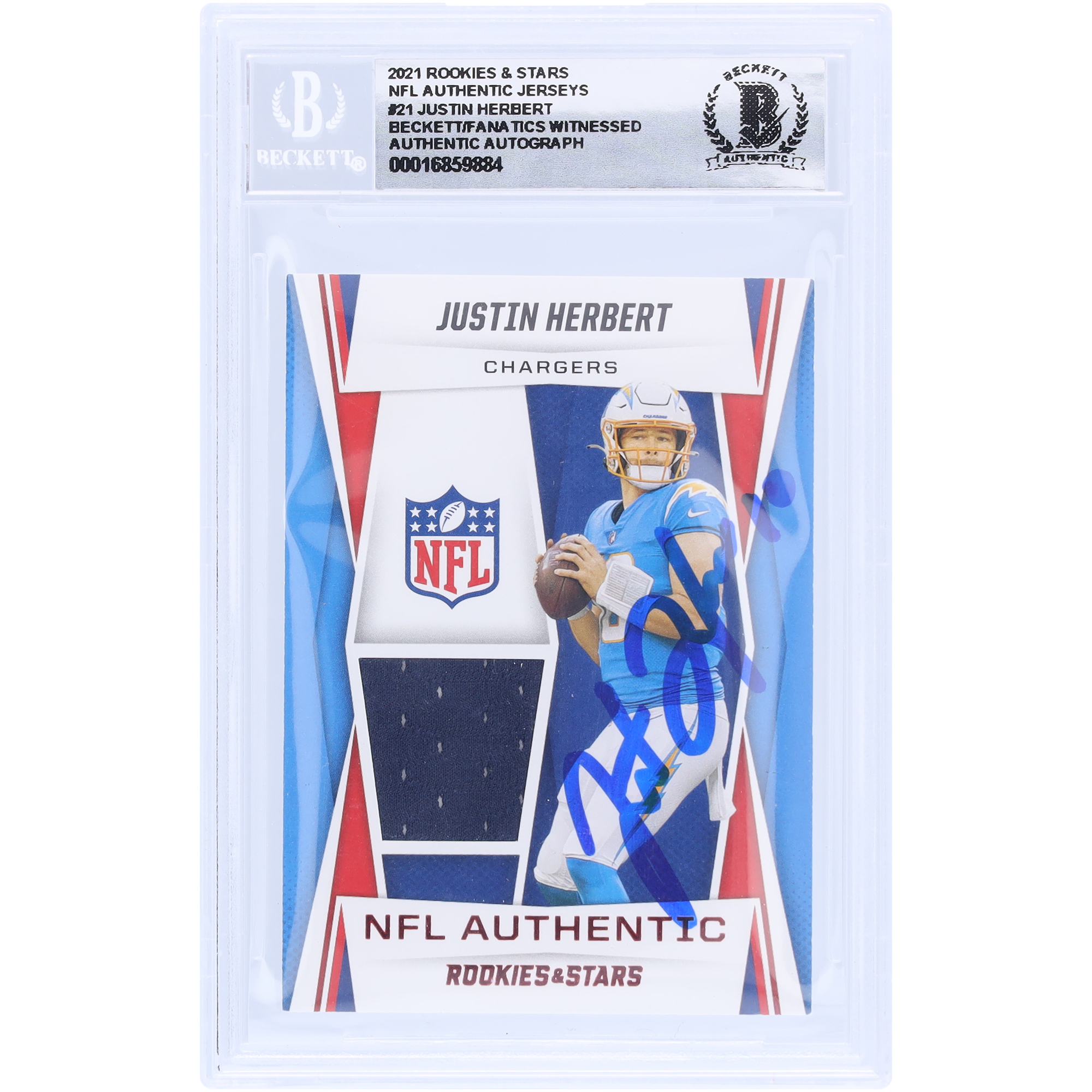 Justin Herbert Los Angeles Chargers signiert 2021 Panini Rookies & Stars NFL Authentic Relic #NA-JH Beckett Fanatics bezeugt authentifizierte 10er Karte