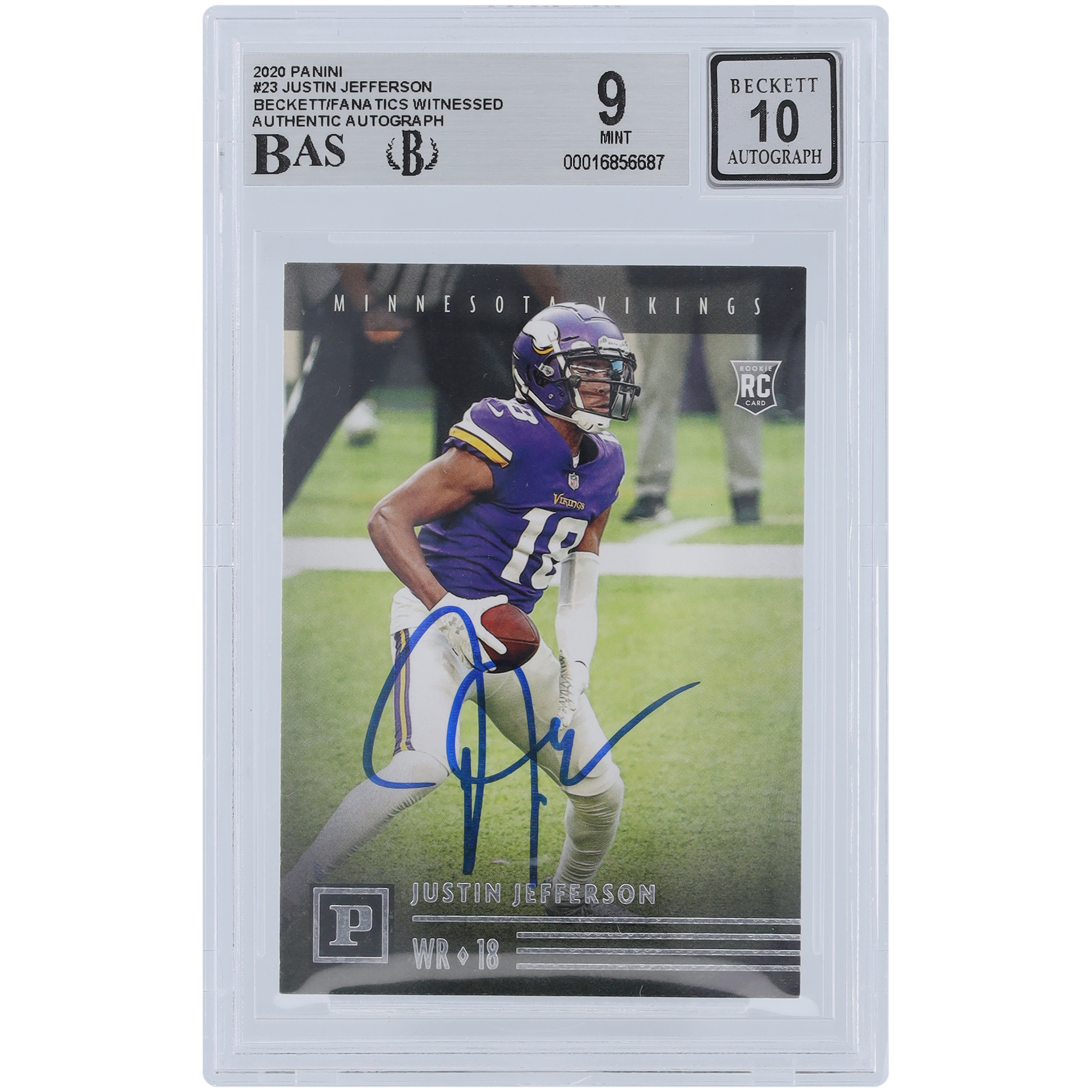 Justin Jefferson Minnesota Vikings signierte 2020 Panini Chronicles Leinwand #PA-23 Beckett Fanatics bezeugte authentifizierte 9/10 Rookie-Karte