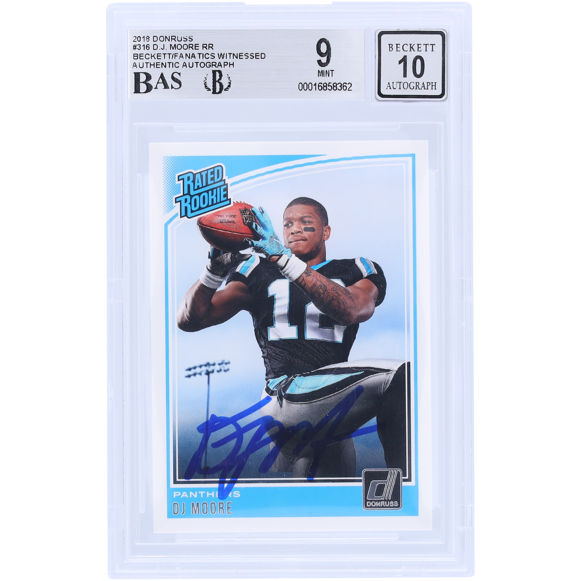 D.J. Moore Carolina Panthers signierte 2018 Panini Donruss bewertete Rookie #316 Beckett Fanatics bezeugte authentifizierte 9/10 Rookie-Karte