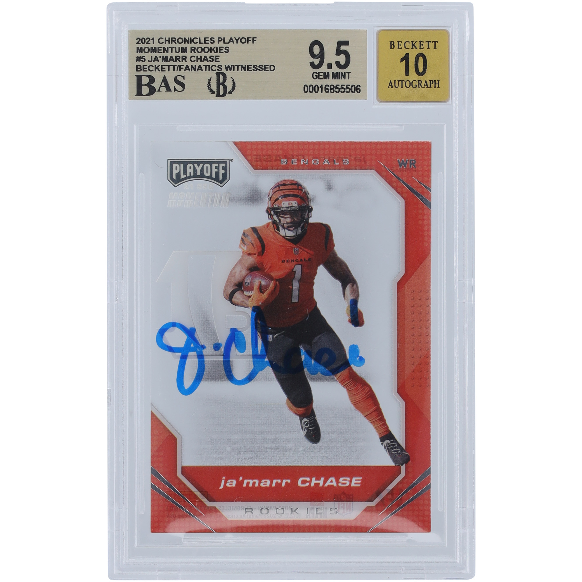 Ja’Marr Chase Cincinnati Bengals signierte 2021 Panini Playoff Momentum #PMR-5 Beckett Fanatics bezeugte authentifizierte 9,5/10 Rookie-Karte