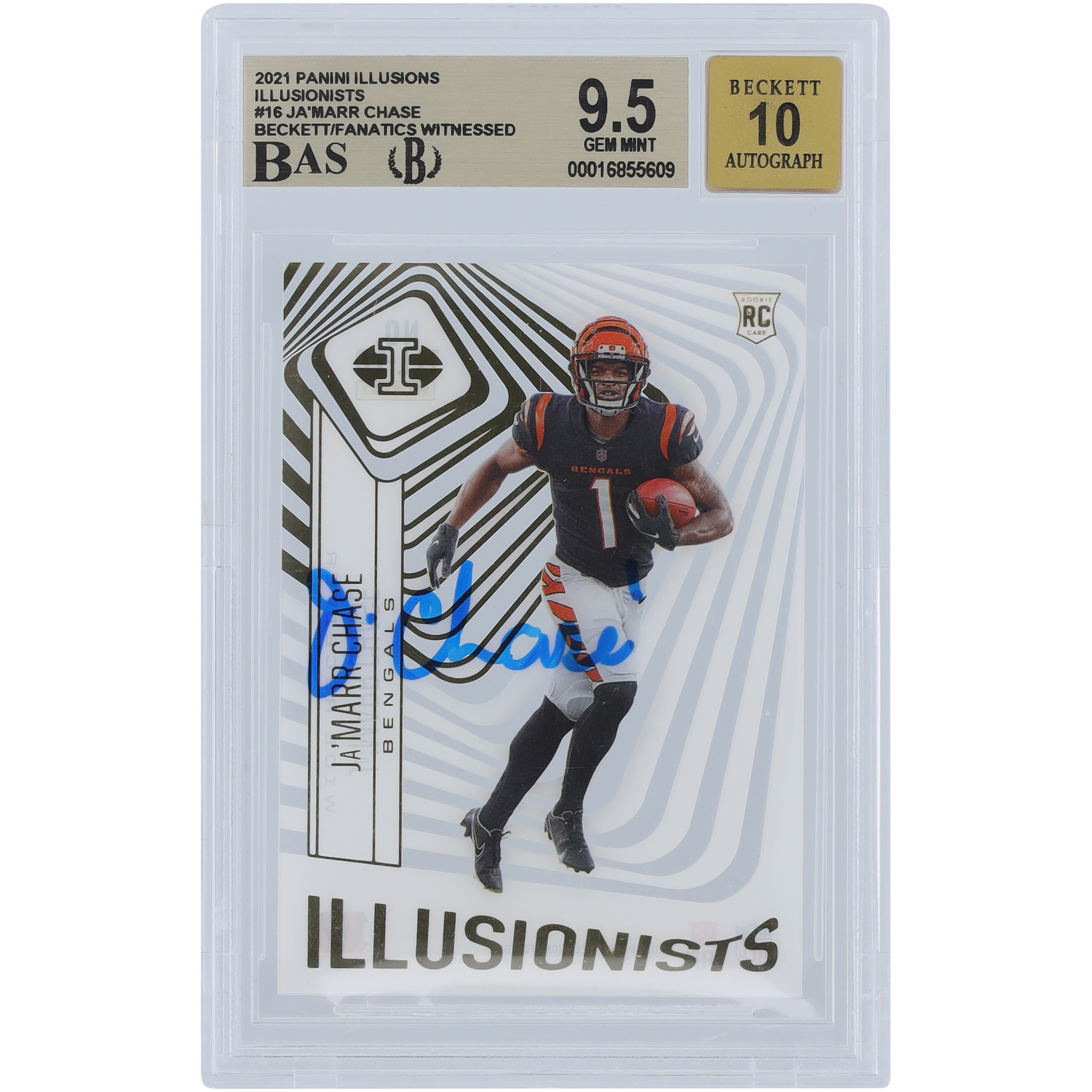 Ja’Marr Chase Cincinnati Bengals signierte 2021 Panini Illusions Illusionists #Ill-16 Beckett Fanatics bezeugte authentifizierte 9,5/10 Rookie-Karte