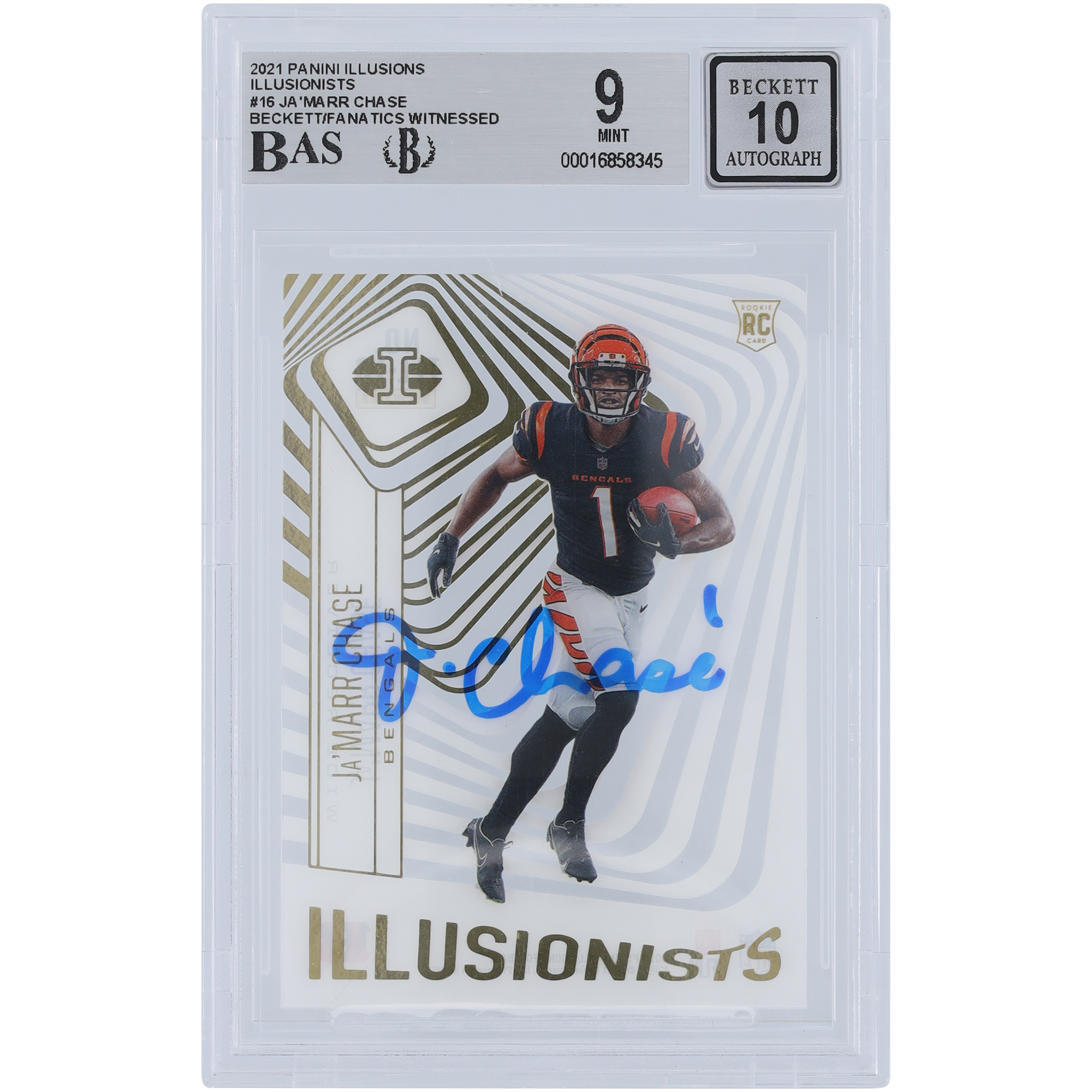 Ja’Marr Chase Cincinnati Bengals signierte 2021 Panini Illusions Illusionists #Ill-16 Beckett Fanatics bezeugte authentifizierte 9/10 Rookie-Karte