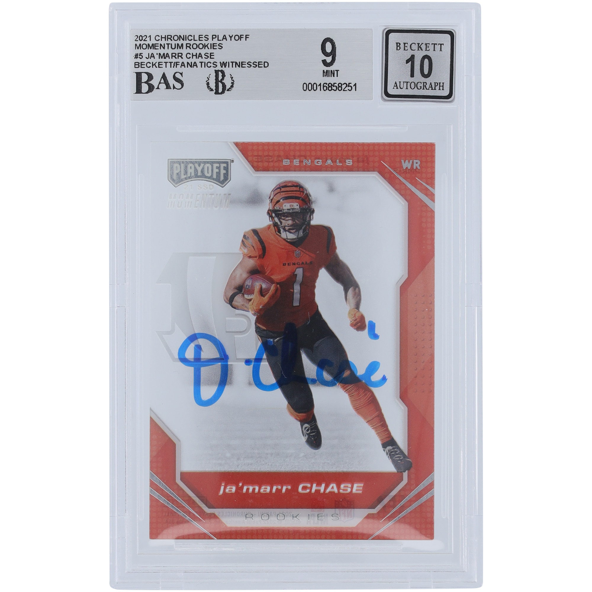 Ja’Marr Chase Cincinnati Bengals signierte 2021 Panini Playoff Momentum #PMR-5 Beckett Fanatics bezeugte authentifizierte 9/10 Rookie-Karte