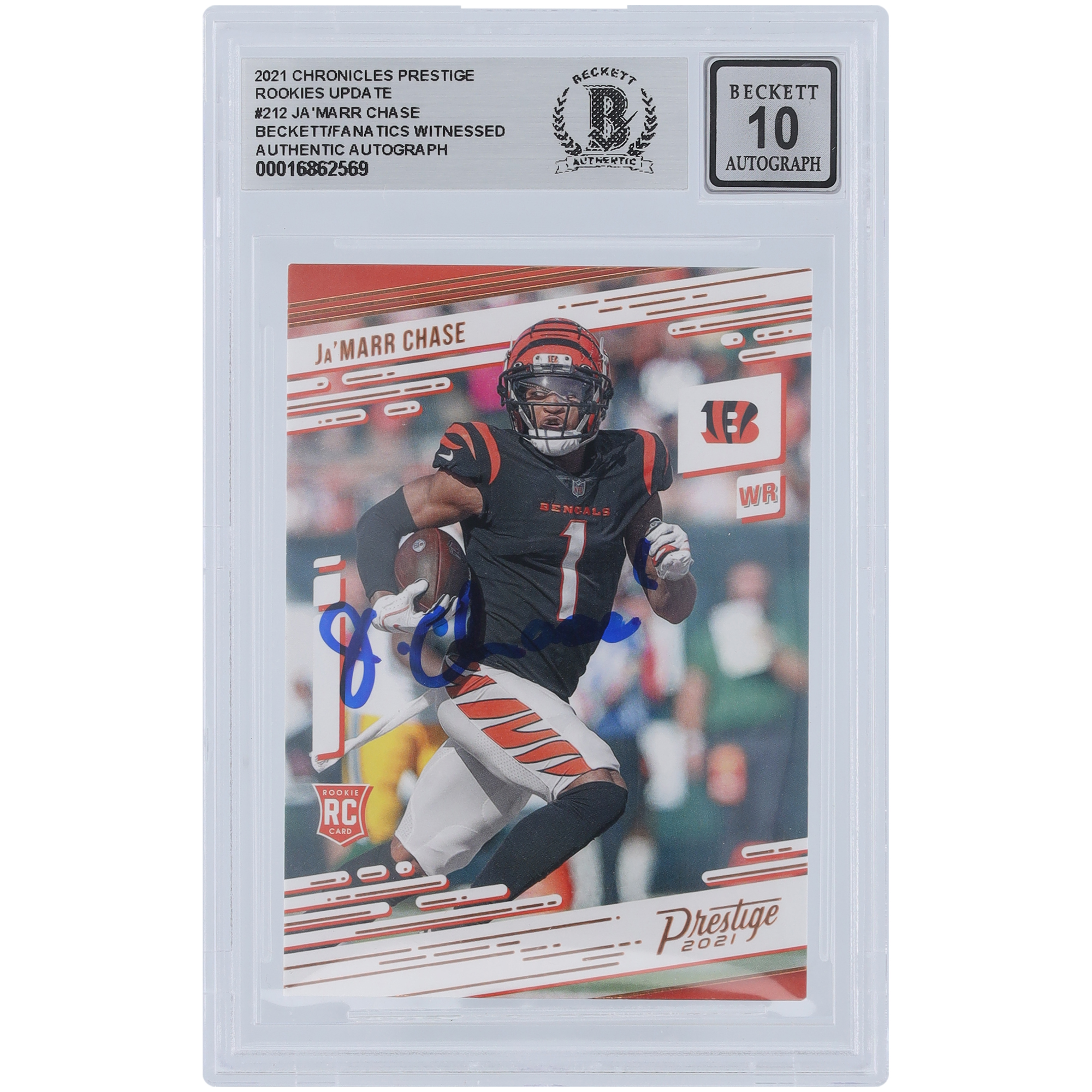 Ja’Marr Chase Cincinnati Bengals signierte 2021 Panini Prestige #212 Beckett Fanatics bezeugte authentifizierte 10 Rookie-Karte