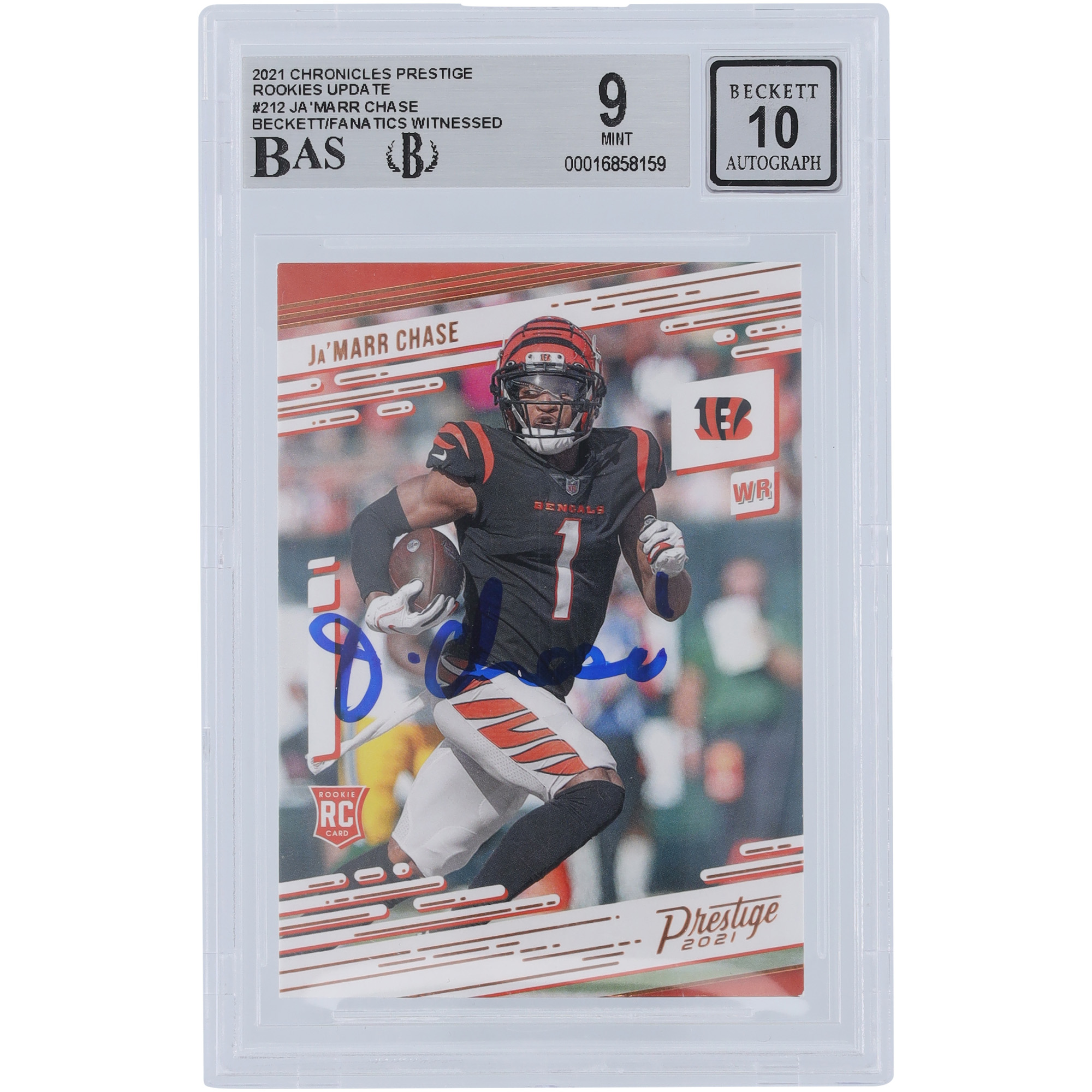 Ja’Marr Chase Cincinnati Bengals signierte 2021 Panini Prestige #212 Beckett Fanatics bezeugte authentifizierte 9/10 Rookie-Karte